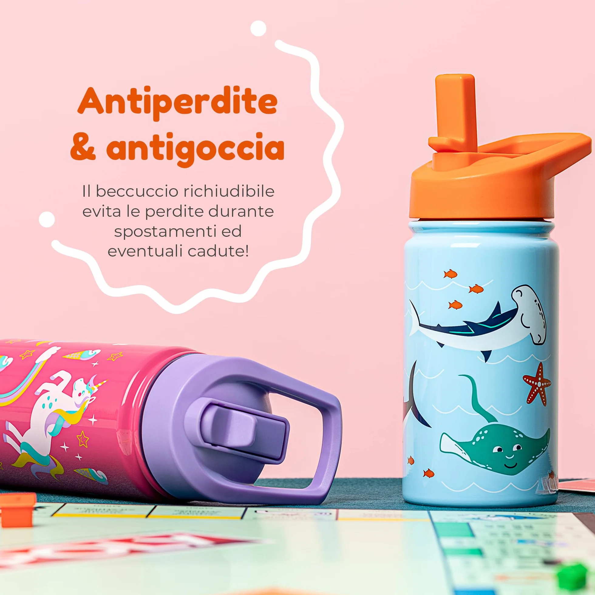 Borraccia Bambini con Cannuccia 400 ml BOZ, Termica, Lavabile in Lavastoviglie, BPA Free, Antigraffio