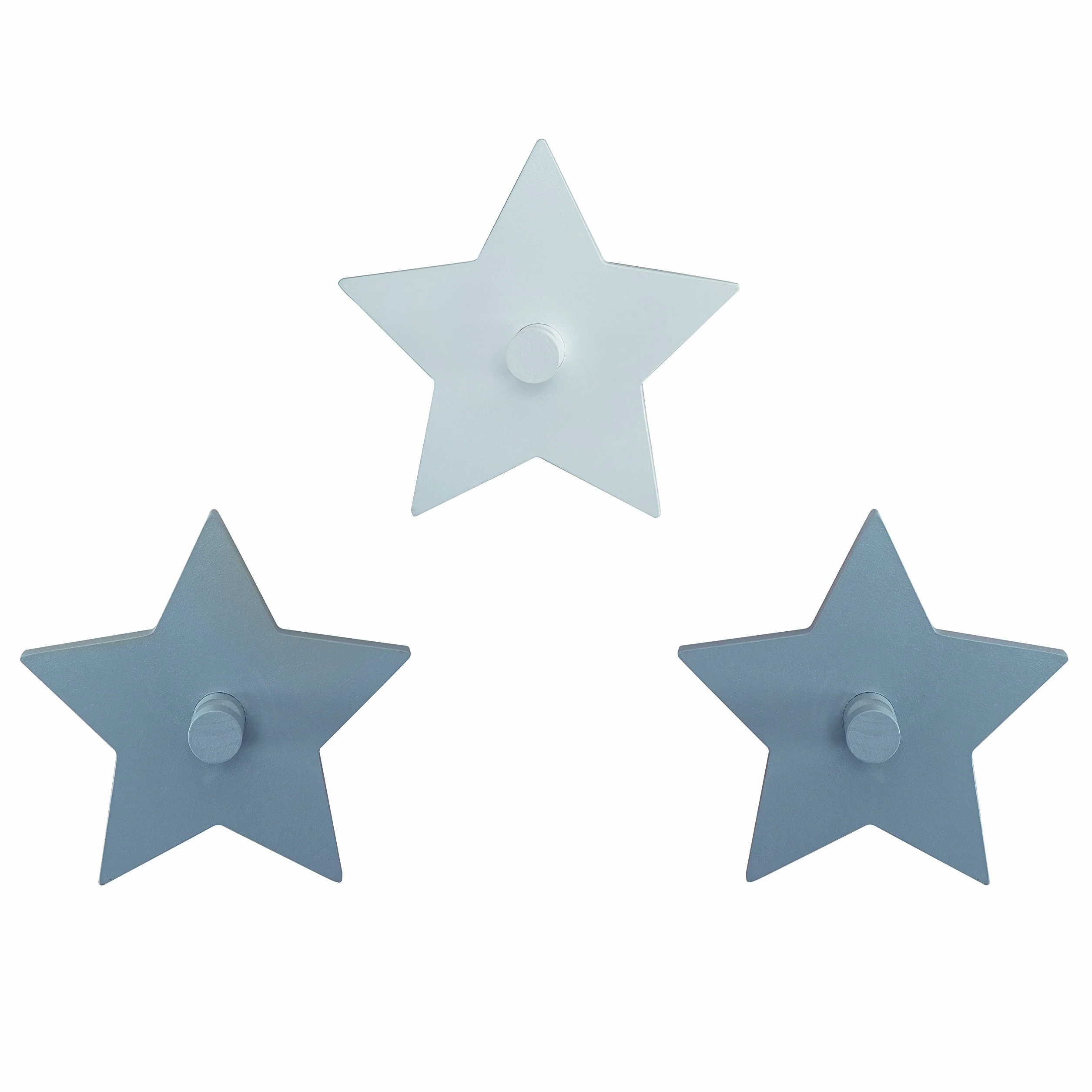 roba Set 3 Ganci da Parete Little Stars - Appendiabiti a Forma di Stella per Camera Bambini - Legno Laccato Bianco e Grigio