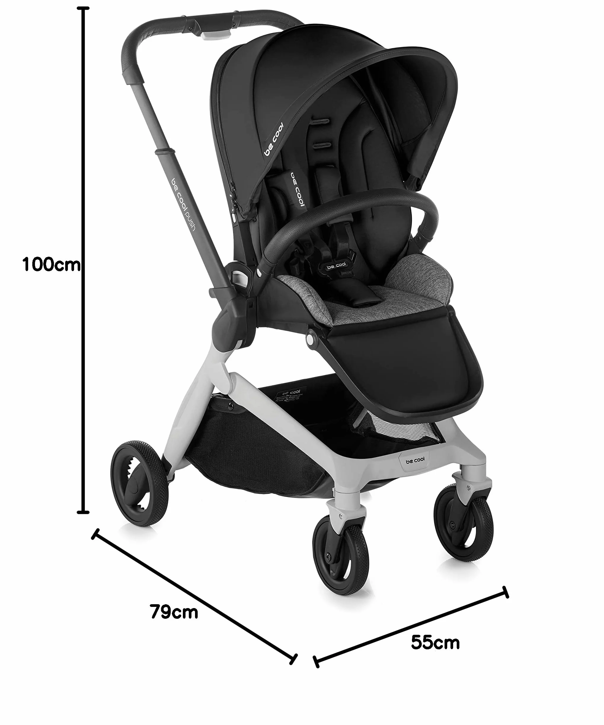Be Cool Push Passeggino con seduta reversibile, alluminio, chiusura compatta, parapioggia e borsa per il cambio