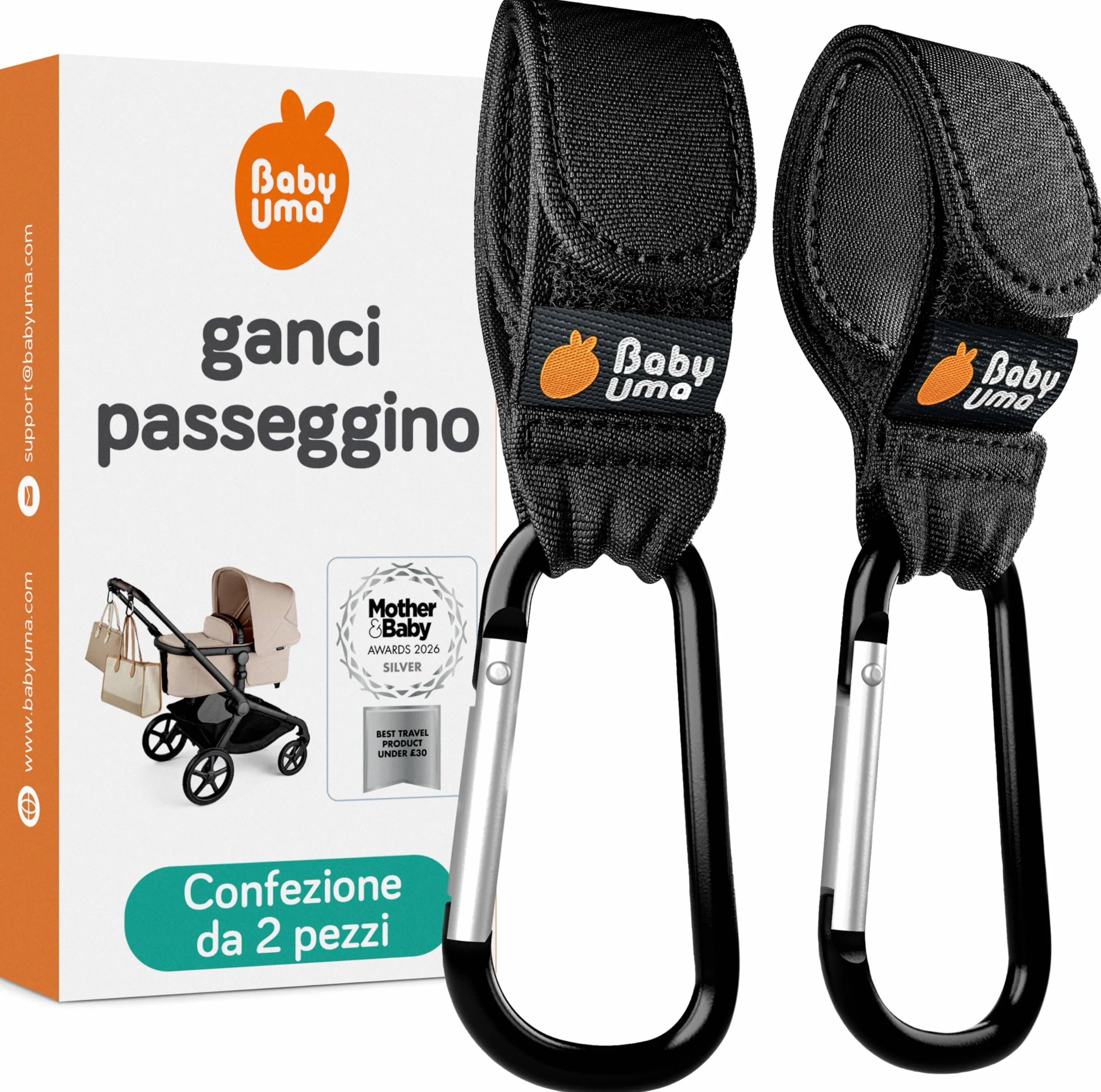 Baby Uma Ganci per Passeggino Porta Borse Universali Antiscivolo Fino a 5 kg Accessori Neonato