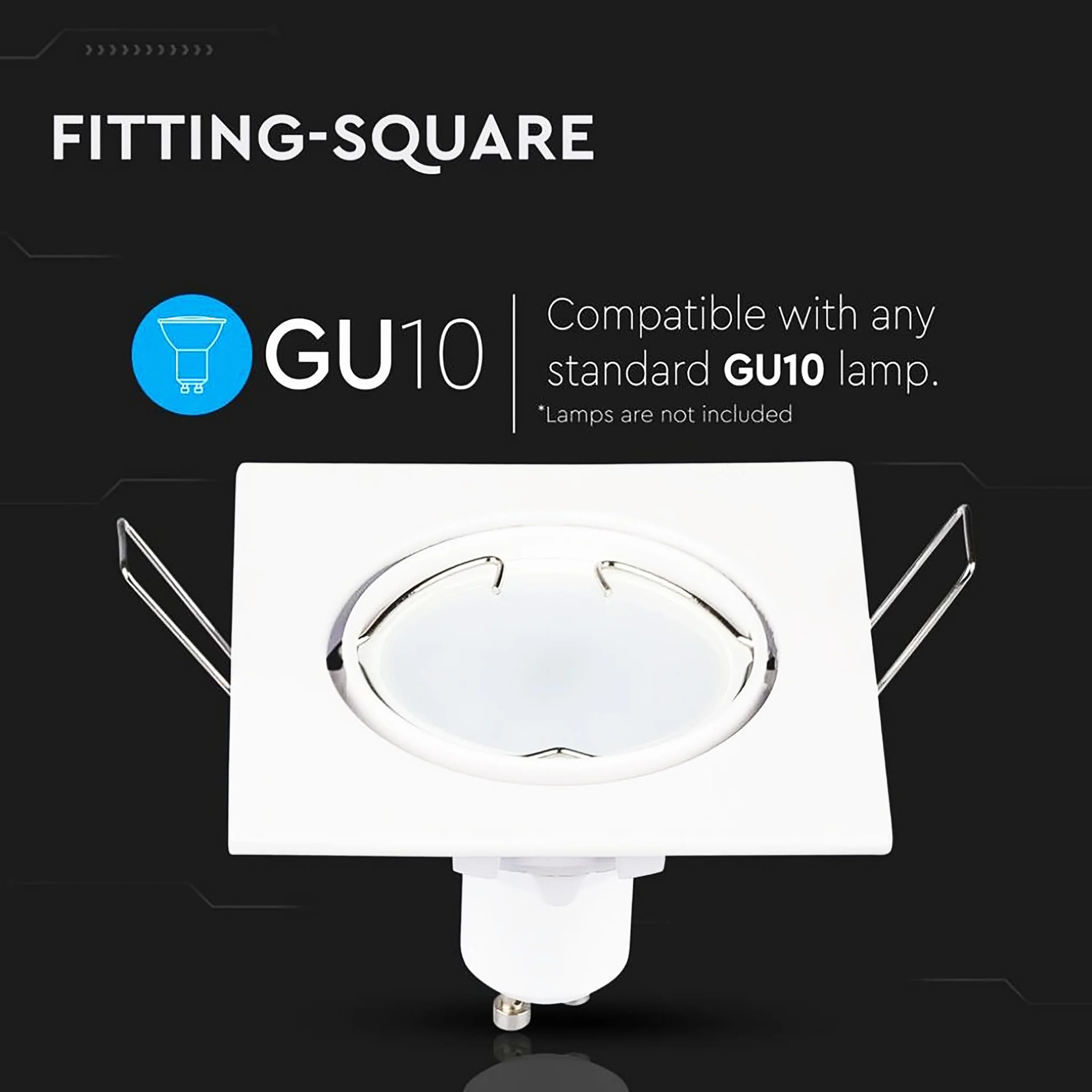 V-TAC 4x Portafaretto LED da Incasso Orientabile in Allumimnio per Faretto GU10-4 Pezzi - Sezione Incasso 74 mm - Cornice Quadrata da Lampadina per Cartongesso, Legno, Mensole, Casa -