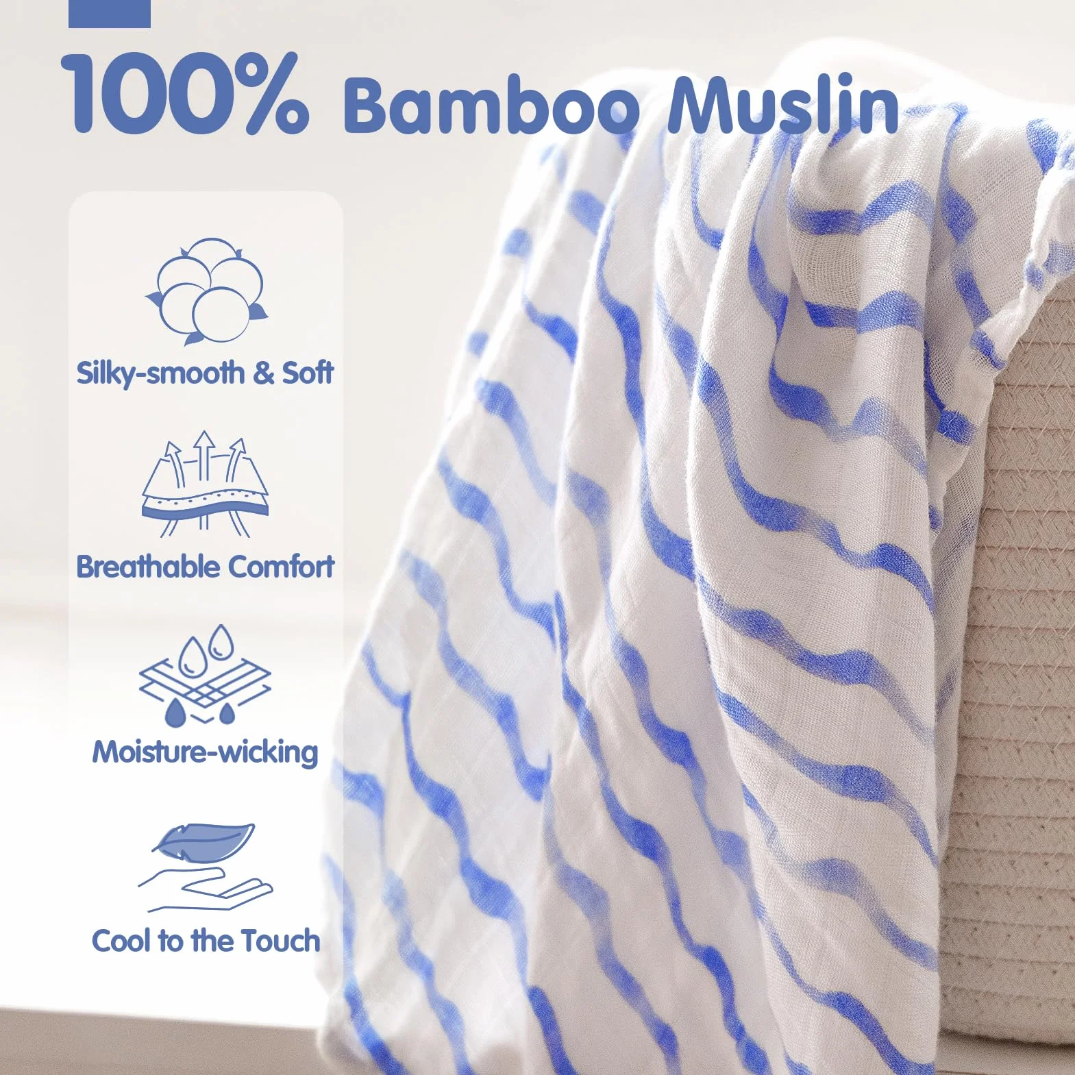 hahaland Mussole Neonato Bambù 100% Naturale Set di Copertina 120x120cm & 2 Pz 100x95cm Swaddle Morbido Assorbente
