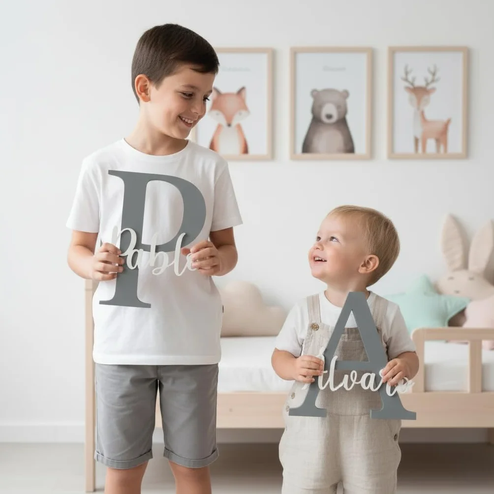 Lettera decorativa personalizzata con nome da appendere, misure e colori a scelta, regalo per bambini
