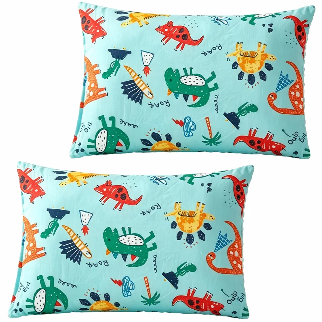 Federa Cuscino 30x50 cm Cotone Morbida Traspirante Motivo Dinosauro per Bambini 2 Pezzi