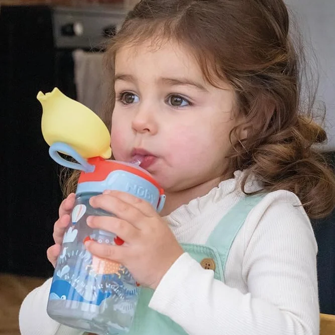 Nuby Super Drinking Bottle with Straw No Spill 360ml Kids Carry Handle Dishwasher Safe 12 Months+ Sunshine