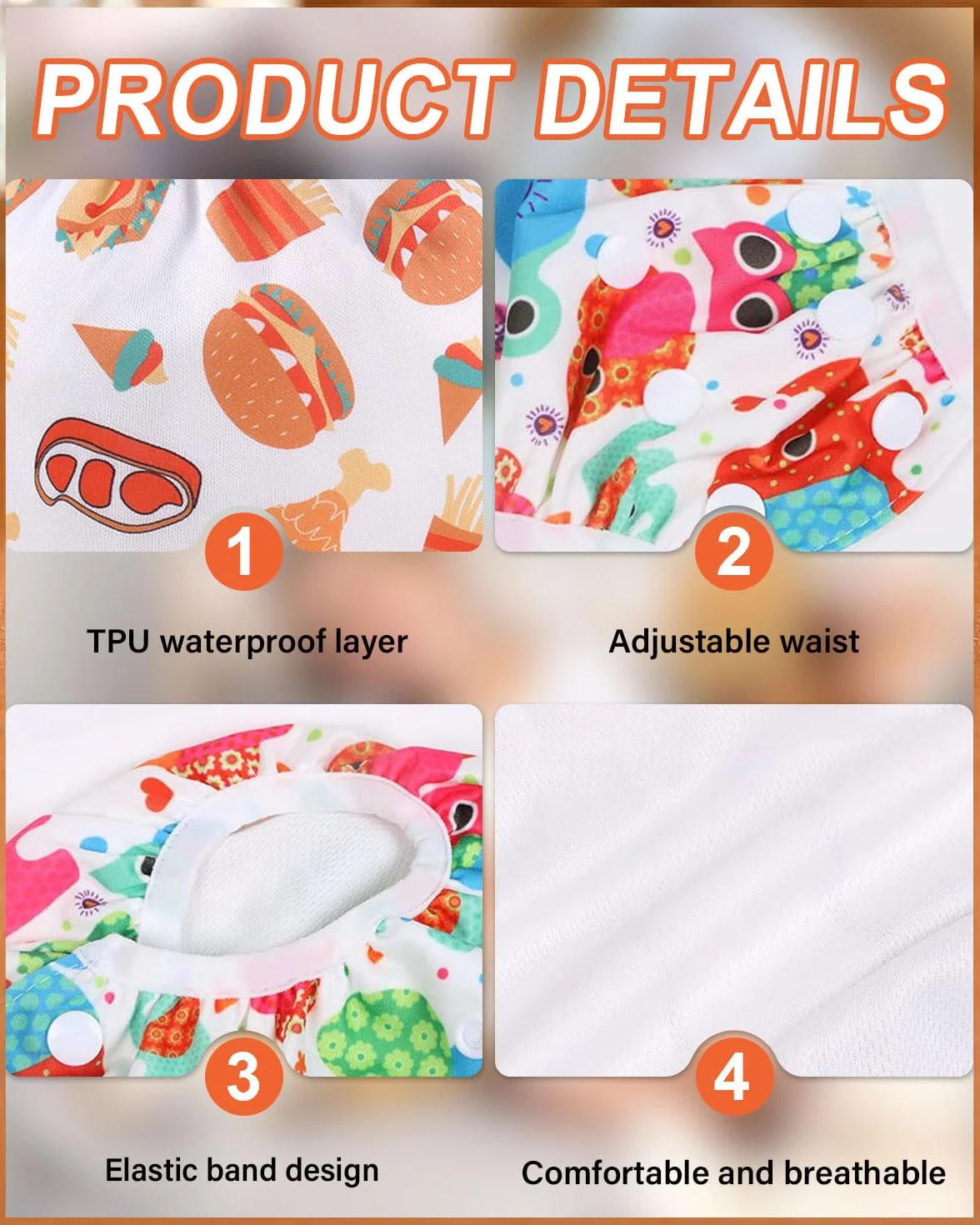 Pannolino da Nuoto Riutilizzabile per Bambini 0-3 Anni Costume Piscina Regolabile 3 Pezzi