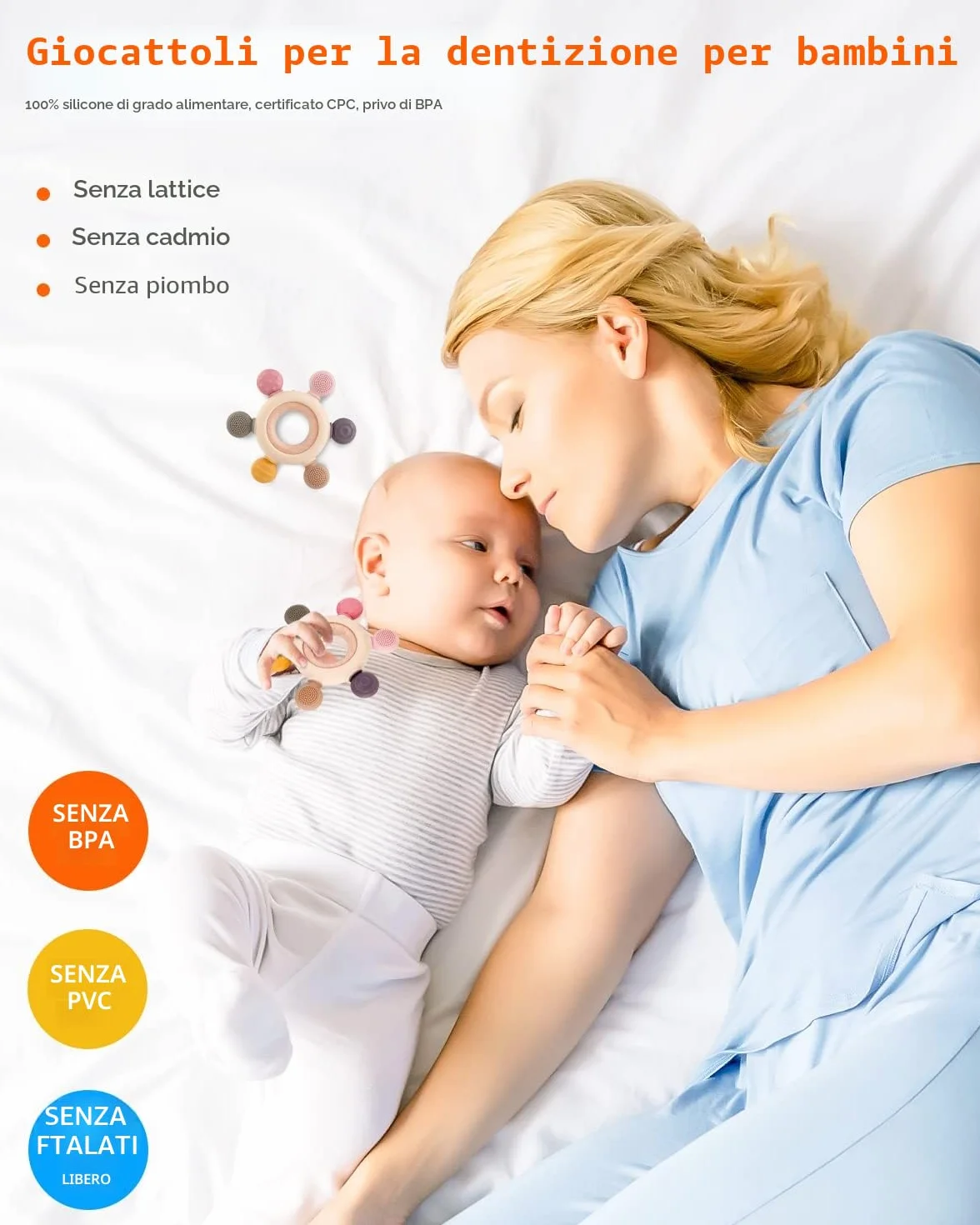 akolik Neonato Dentizione Anello in Silicone Massaggio Gengive Giocattoli Sensoriali 3-12 Mesi Grado Alimentare