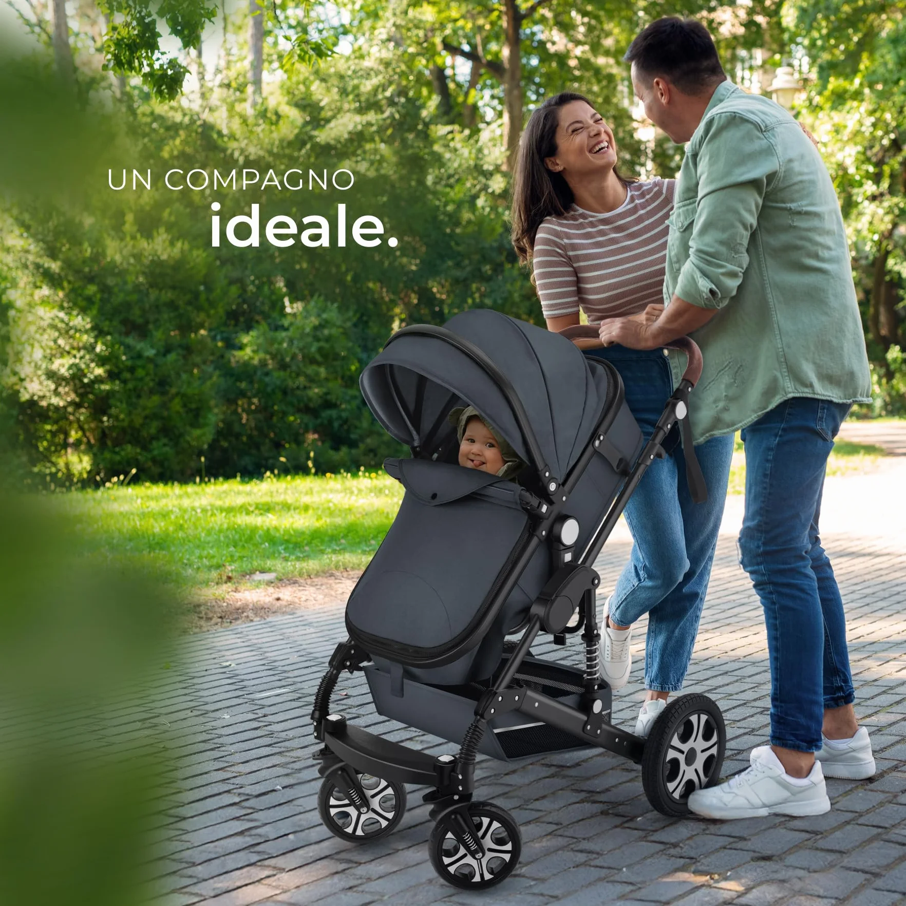 tectake® Passeggino Combinato Pieghevole 2 in 1 Leggero con Cintura a 5 Punti e Freno a Pedale Antracite
