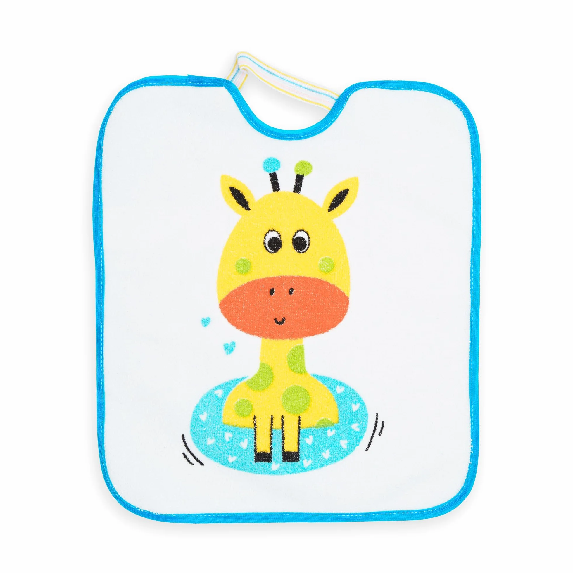 Set di 4 Bavaglini Asilo con Elastico per Bambini Impermeabili Assorbenti 73% Cotone 27% Poliestere 32x28 cm