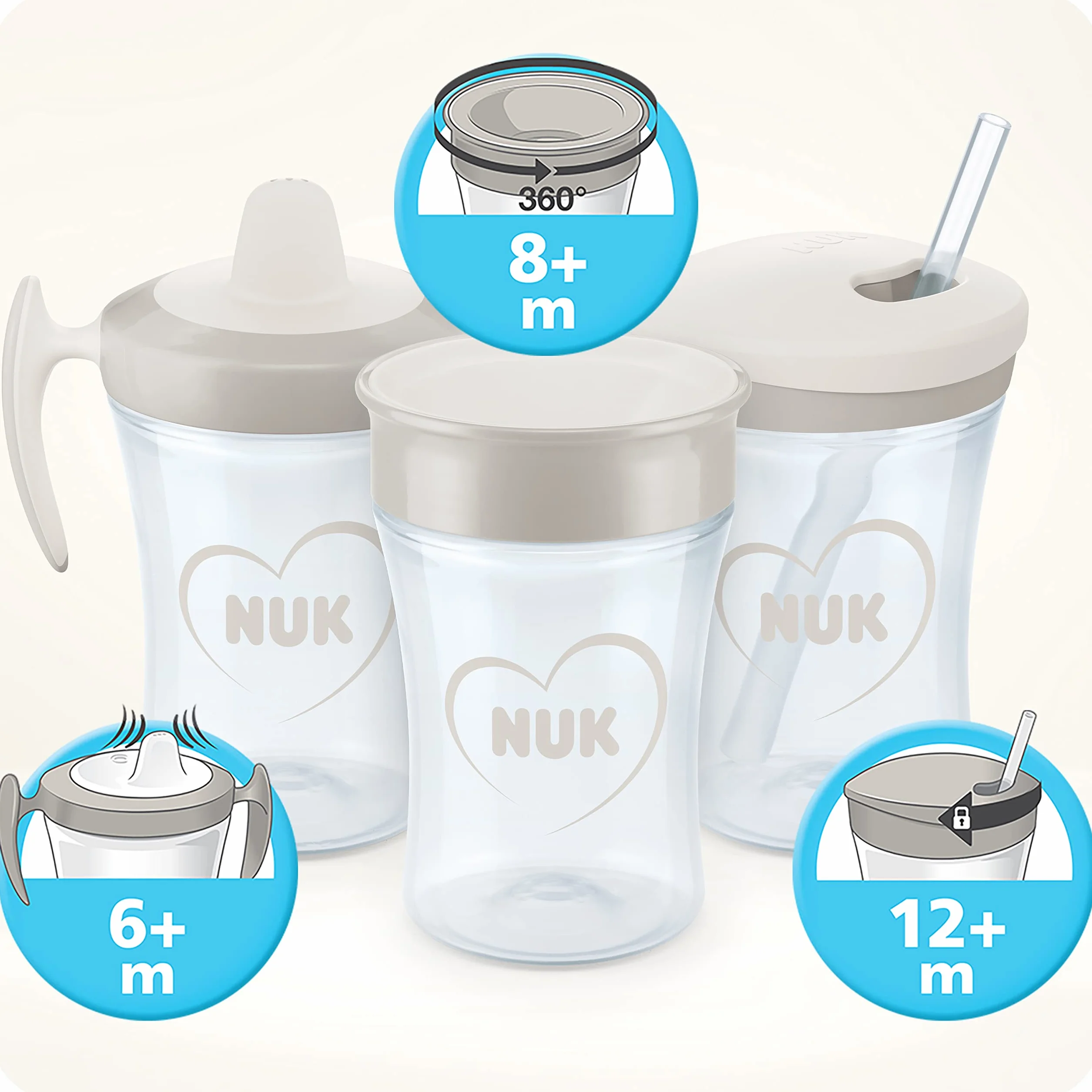 NUK Action Cup Bicchiere con Cannuccia per Bambini 230ml Gatto Giallo