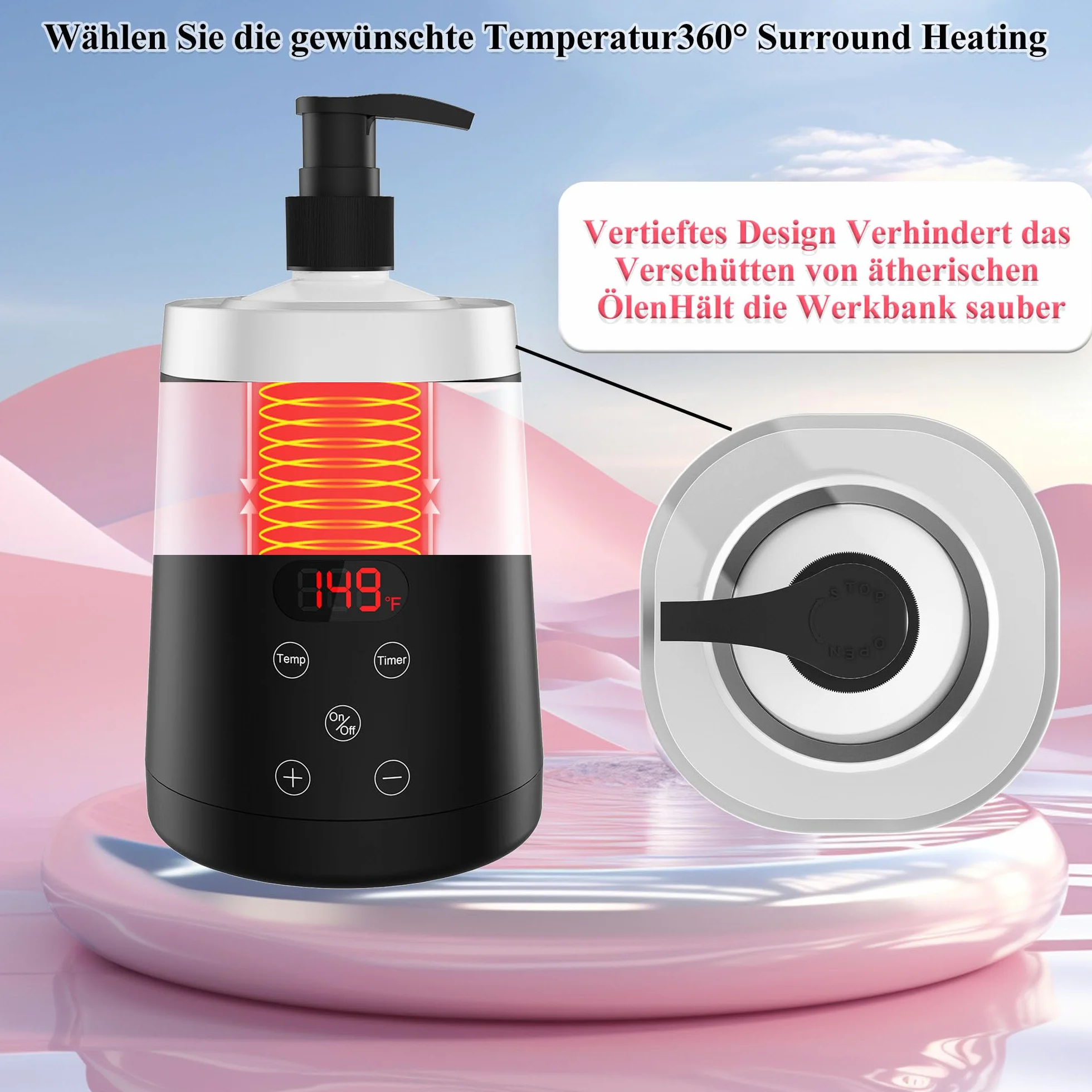 Scaldasalviette per Olio da Massaggio con Due Dispenser, 86℉-149℉, per Salone di Bellezza, Casa, Spa, Nero