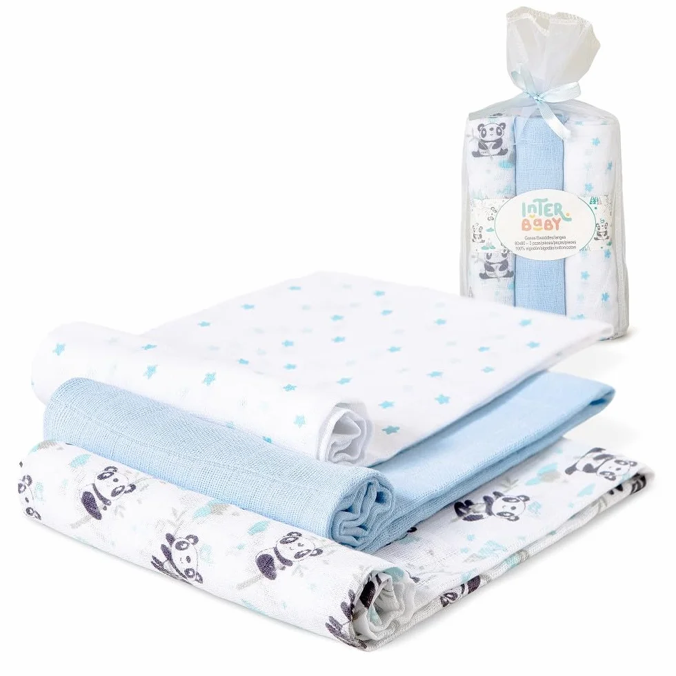 Mussole per neonato Panda blu Set 3