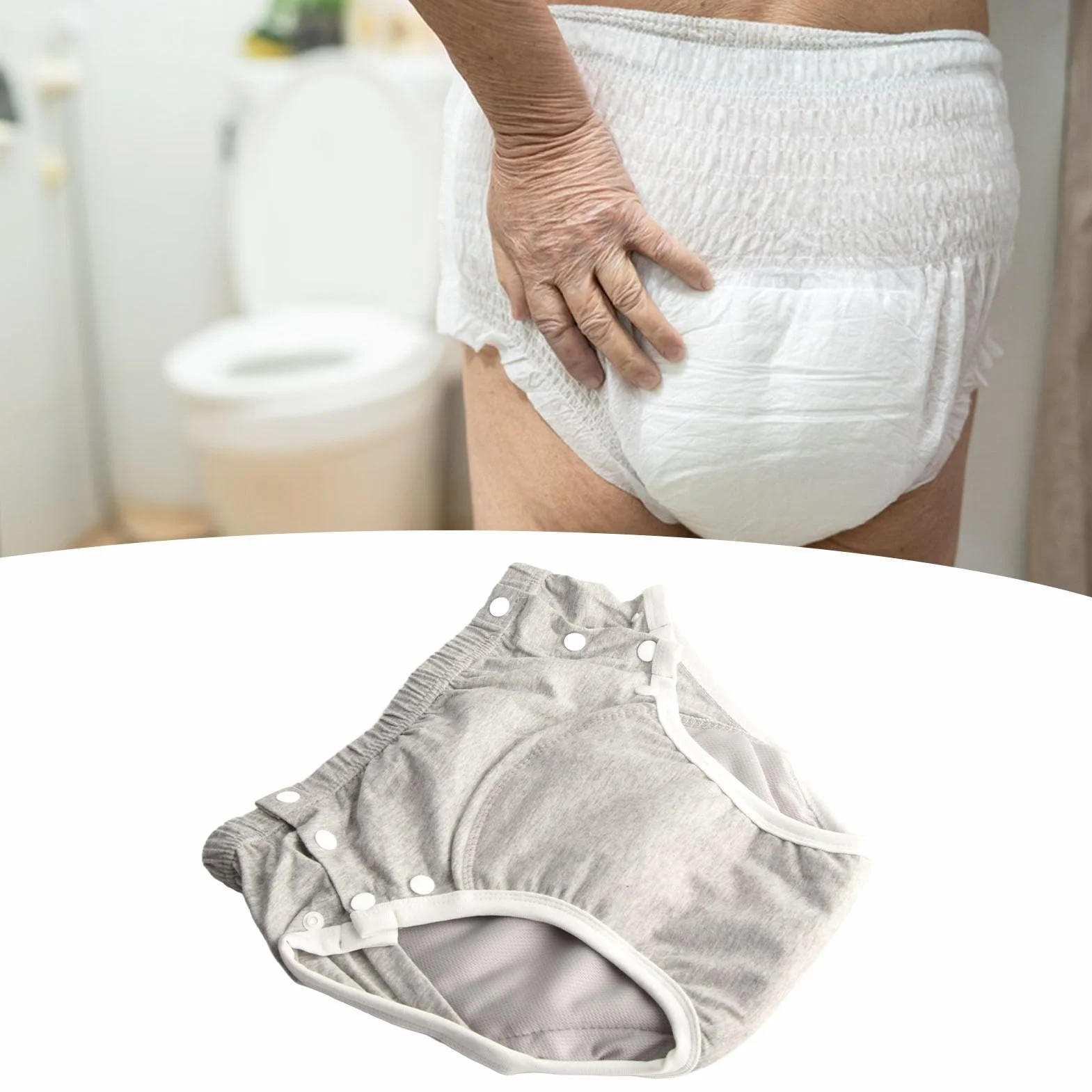Pannolino Lavabile per Incontinenza Adulta, Cotone, Extra Assorbente, Grigio