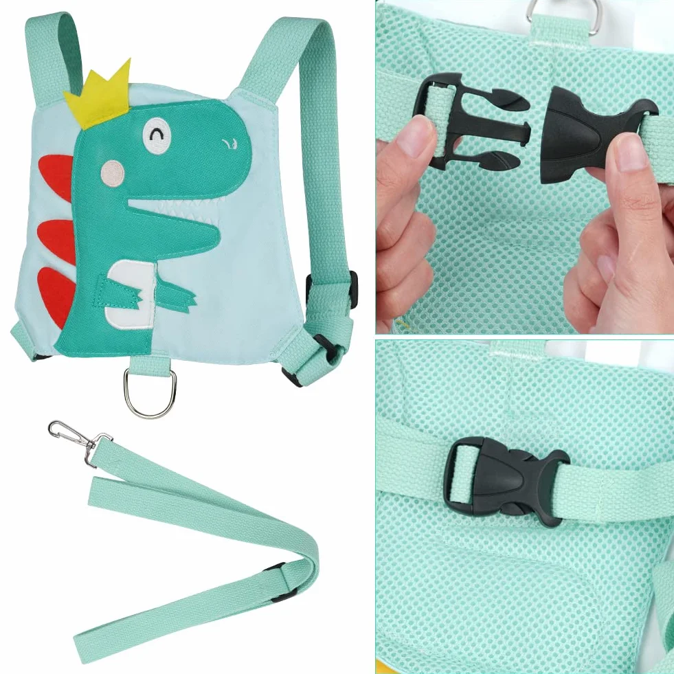 AOMIG Imbracatura di Sicurezza Bambini, Guinzaglio Anti-Loss, Dinosauro Verde
