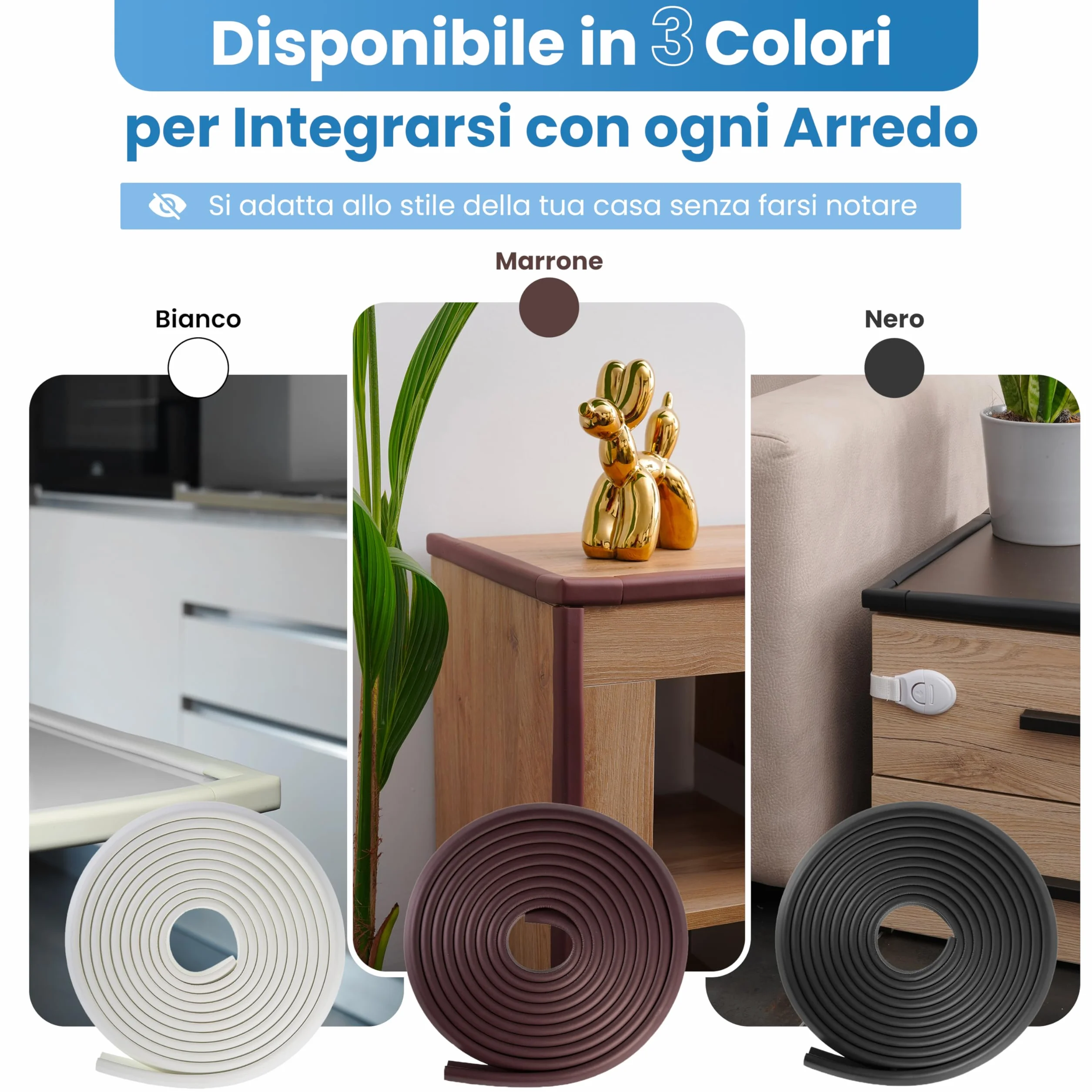 HAPPY CHLEA® Paraspigoli per Bambini Gomma Tecnologia Schiuma Attiva, Kit da 6,4 M Protezione, 8 Paraspigoli Angolari, 4 Blocca Cassetti + Fermaporta (Bianco)