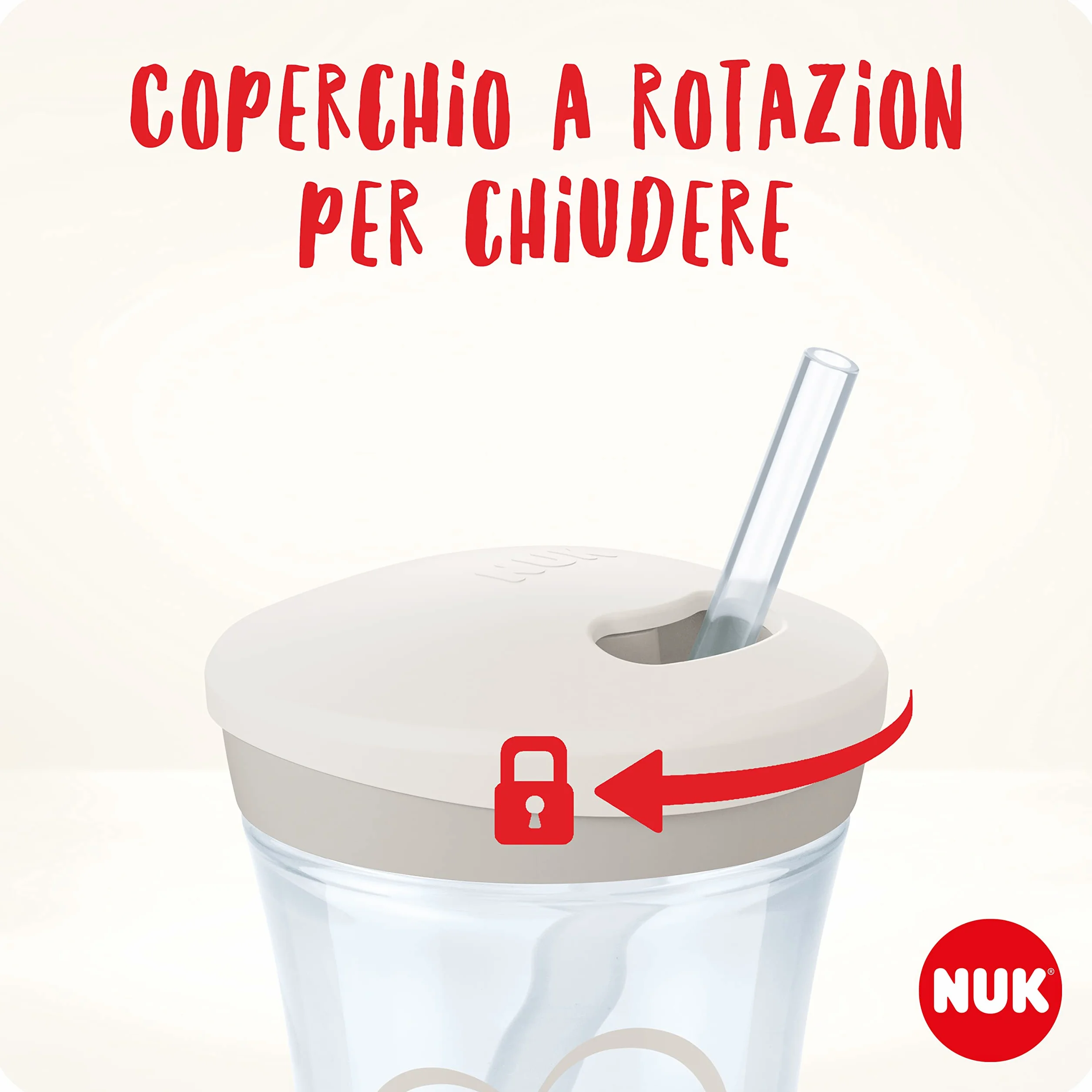 NUK Action Cup Bicchiere con Cannuccia per Bambini 230ml Gatto Giallo