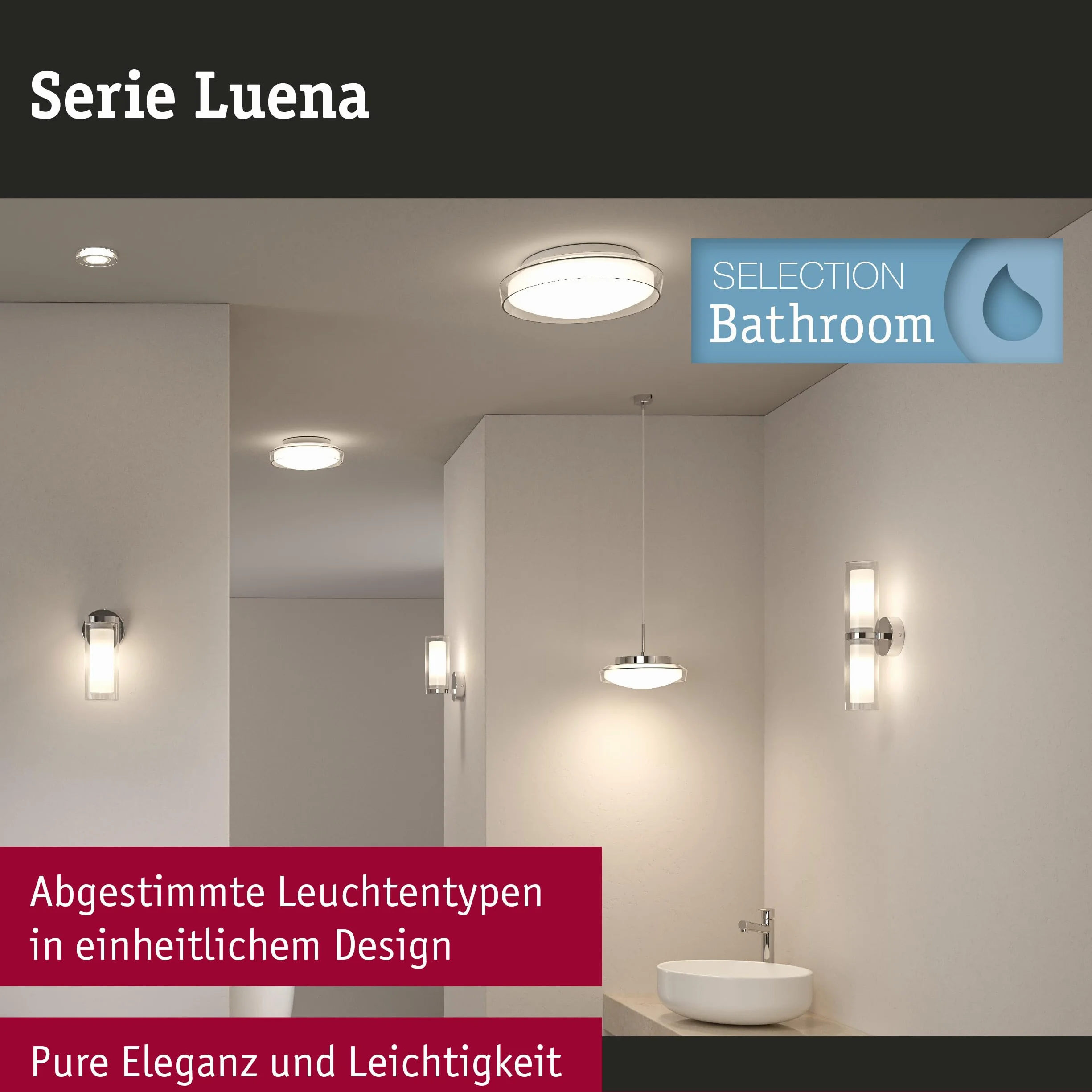 Paulmann 71076 Applique Selection Bathroom Luena IP44 E14 230 V max 20W dimmerabile cromo, vetro, luce da bagno a una fiamma