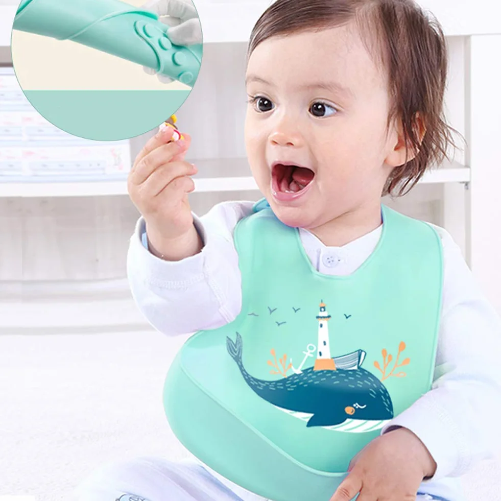 Bavaglini in Silicone Impermeabile 3 Pezzi con Tasca Raccoglipappa per Bambino