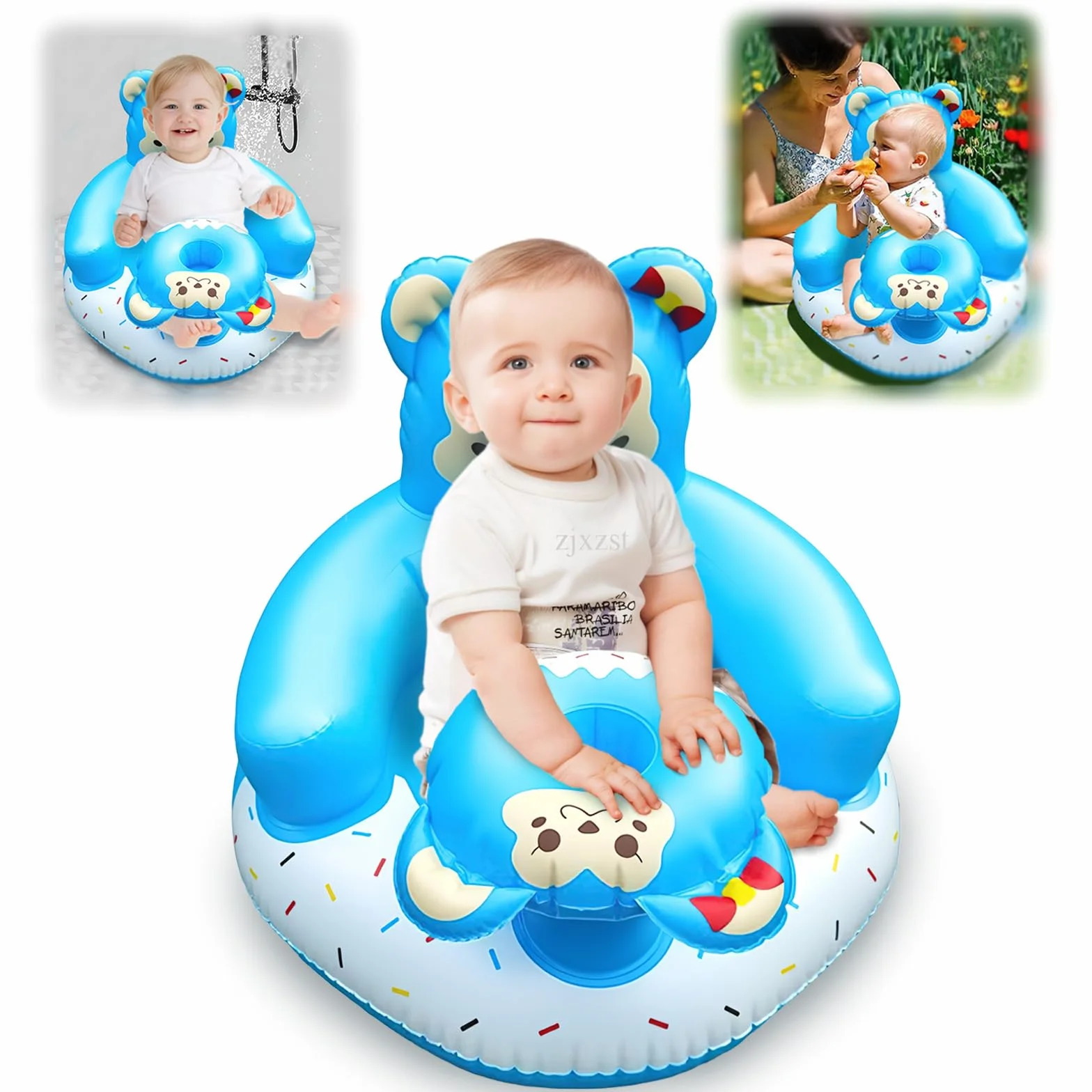 Divano Gonfiabile Portatile Bambini 3-36 Mesi Seggiolino Neonati Supporto Schiena Collo Blu