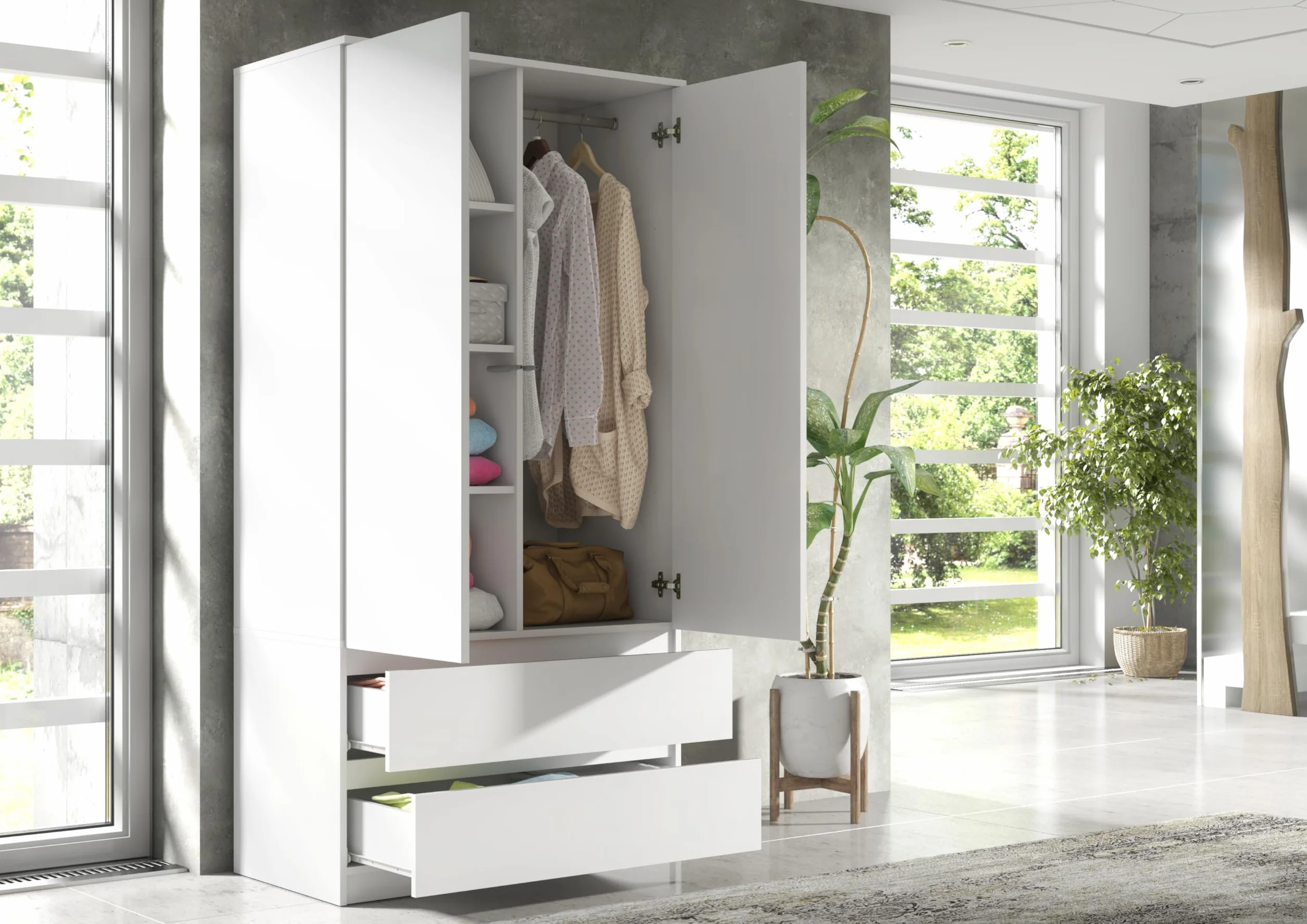 Armadio con Cassetti Nero 90x50x180 cm Guardaroba Multifunzionale per Camera da Letto