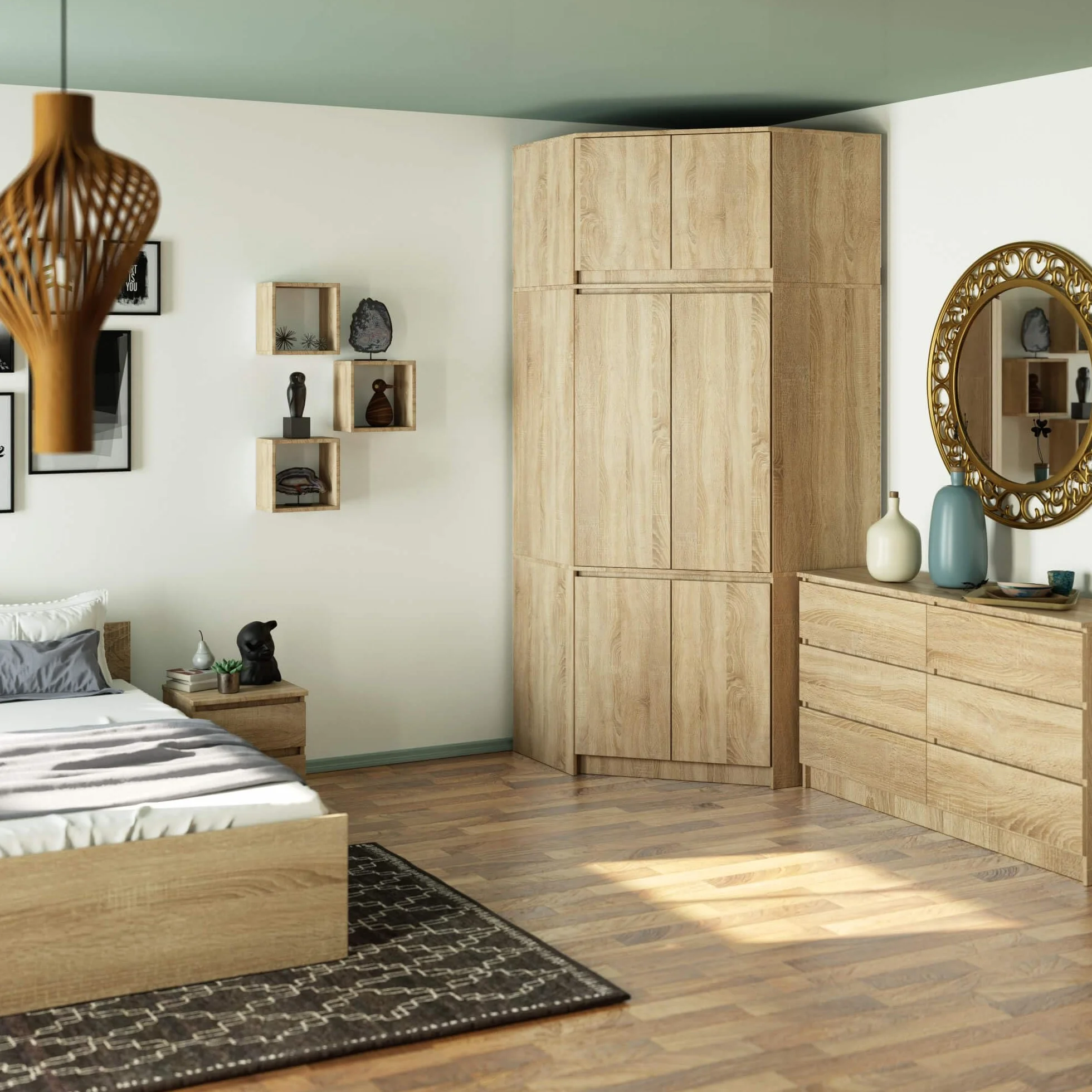AKORD Armadio Angolare con Rialzo S100, Guardaroba 6 Ante, 100x235x50 cm, Rovere Sonoma