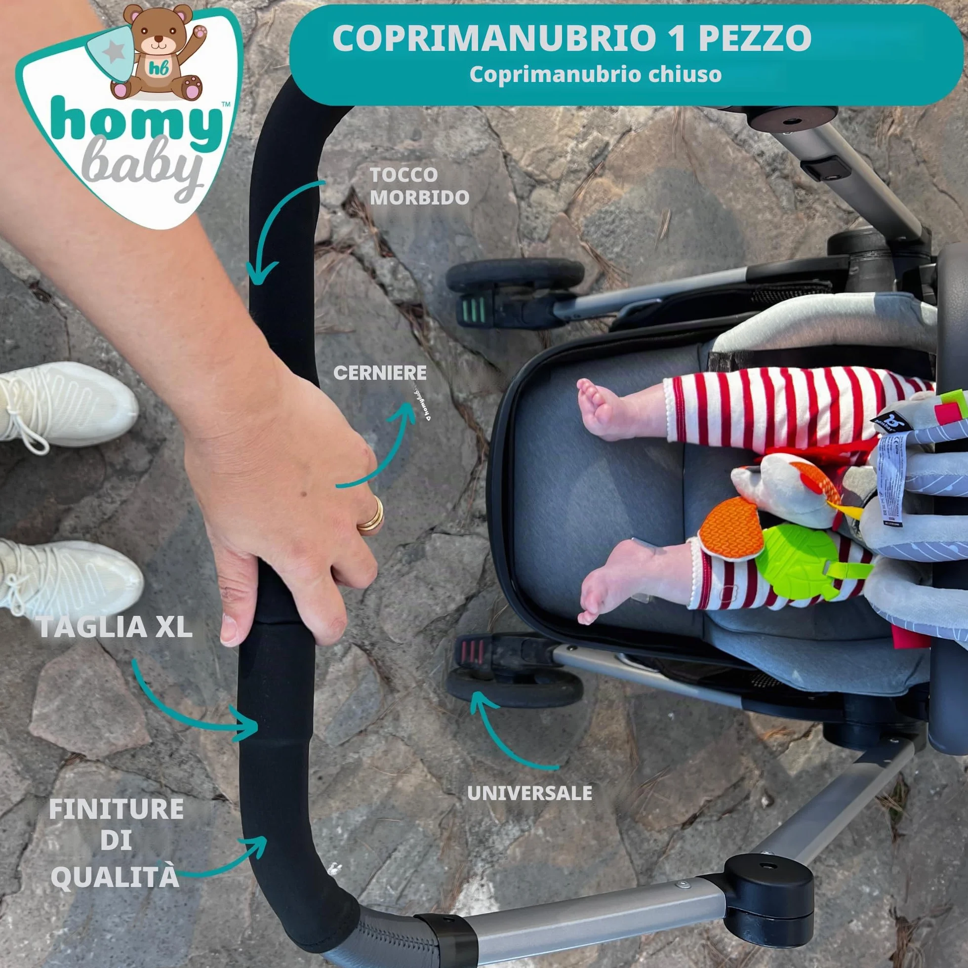 HOMYBABY Copri manubrio universale per passeggino, tessuto lavabile, nero, 2 pezzi