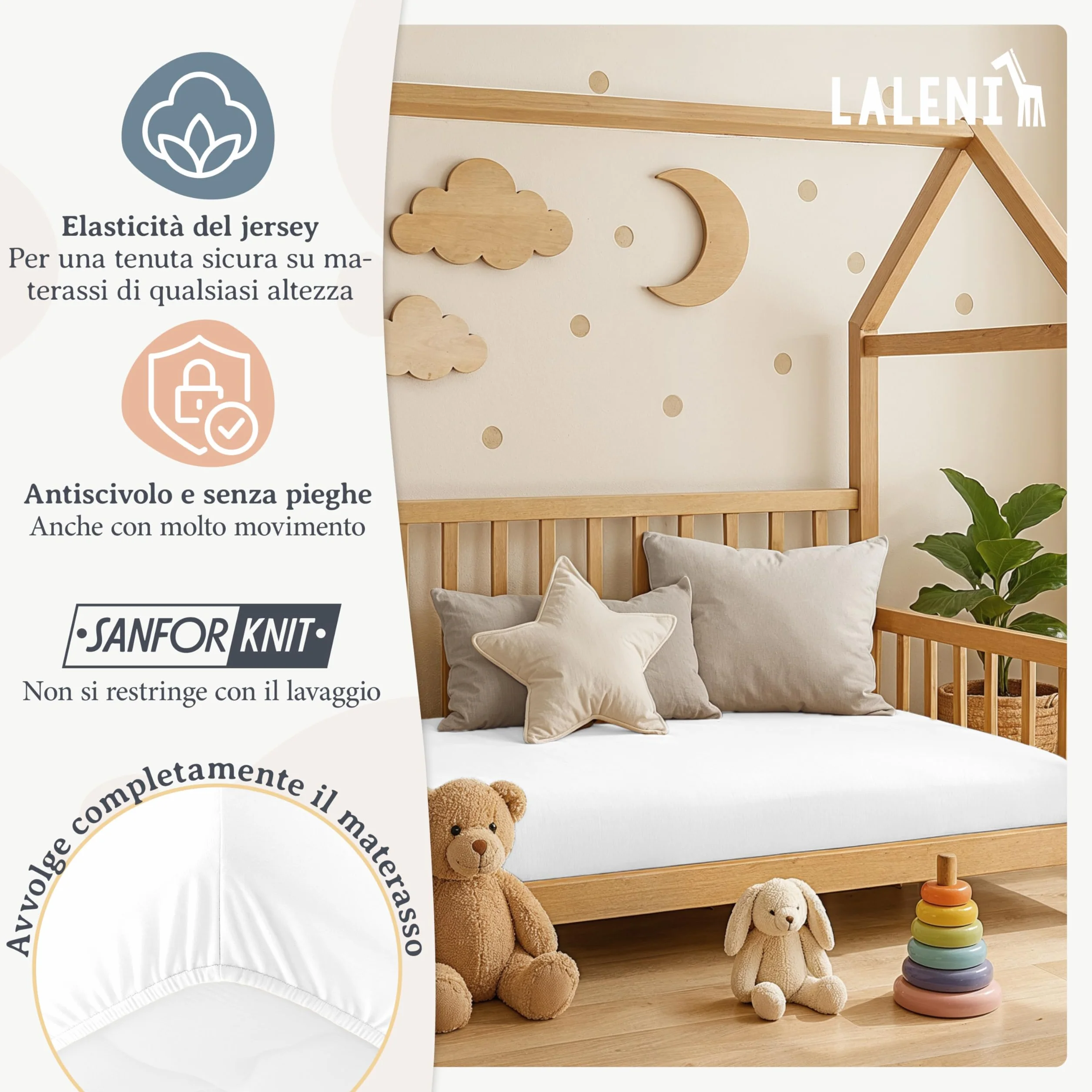 Laleni Lenzuola Culla Neonato Coprimaterasso 100% Cotone 135gsm Bianco 60x120-70x140cm