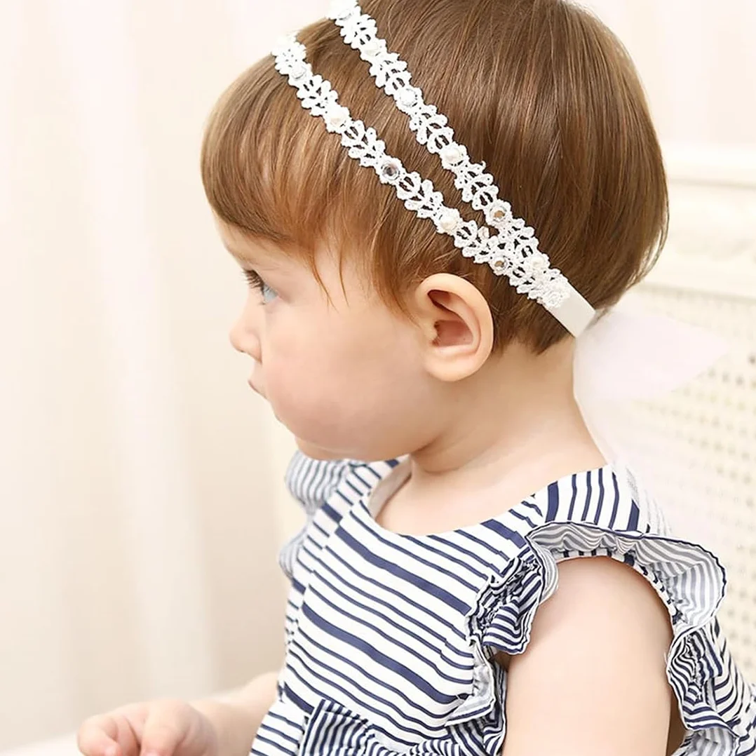 Fasce per capelli in pizzo per bambini, fascia neonato, 2 pezzi, testa 37-48 cm