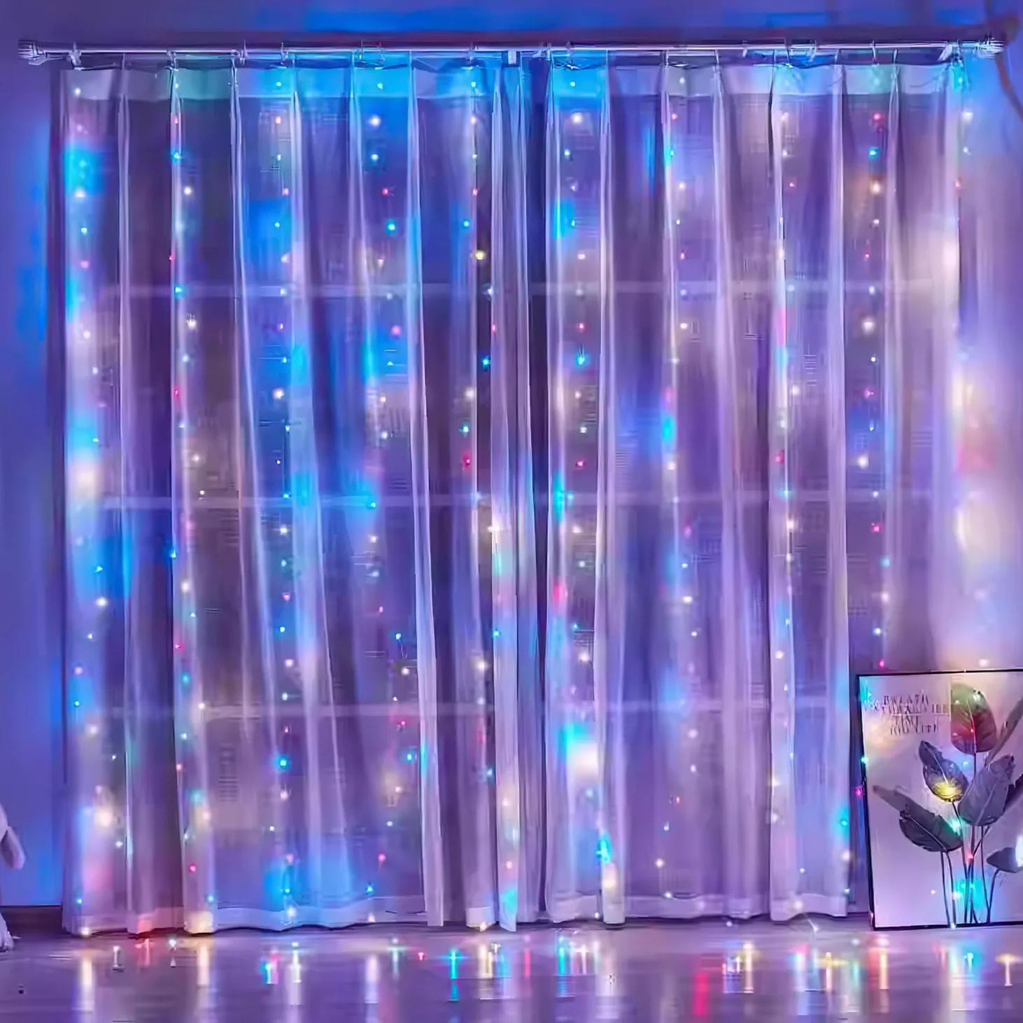 Tenda luminosa a 300 LED, 3 x 3 m, 2 luci per interni con finestra, 8 modalità con timer, impermeabile, luce natalizia a LED, per interni ed esterni, camera, matrimonio, colore