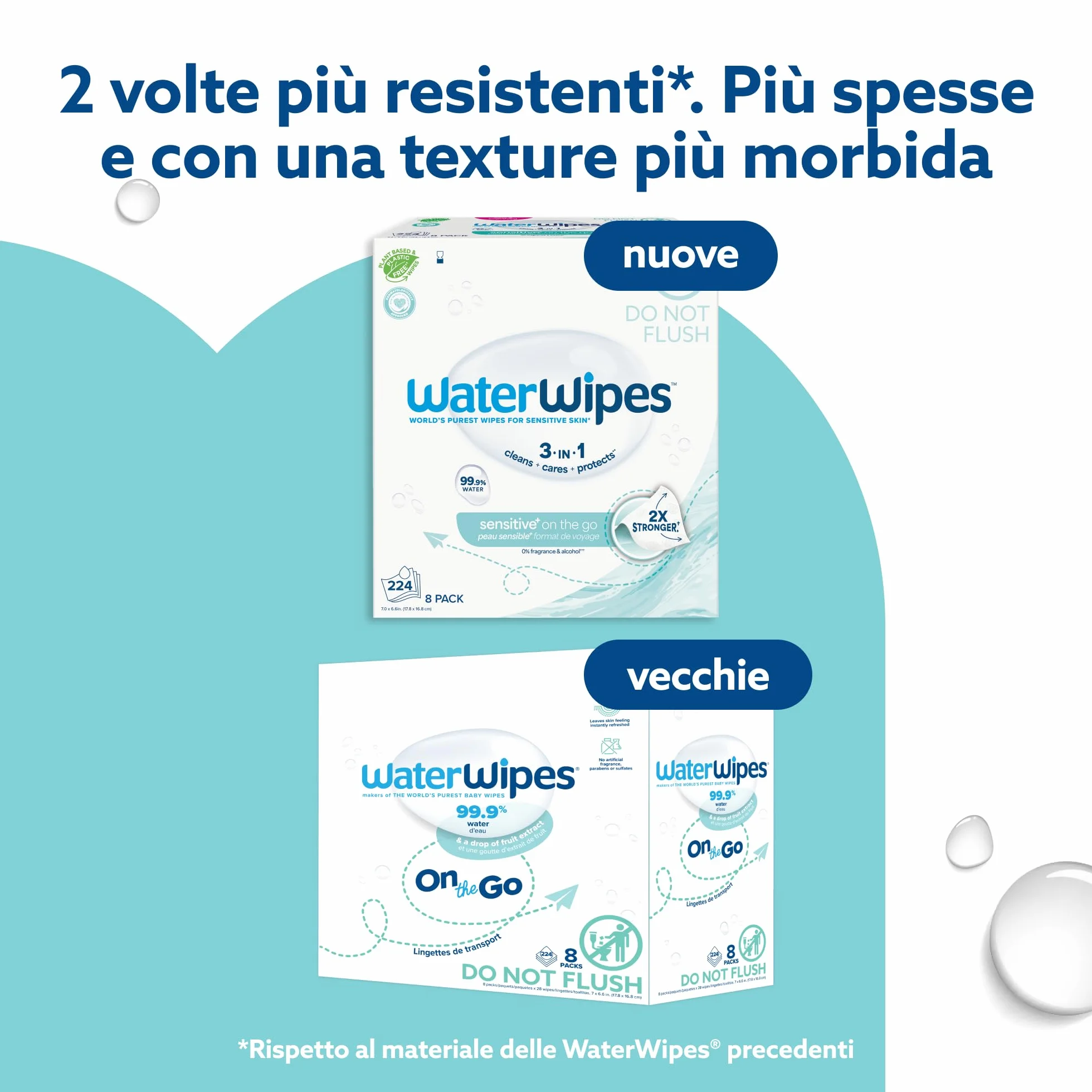 WaterWipes On The Go 224 Salviette Salviette Umidificate 99.9% Acqua per Viso e Corpo