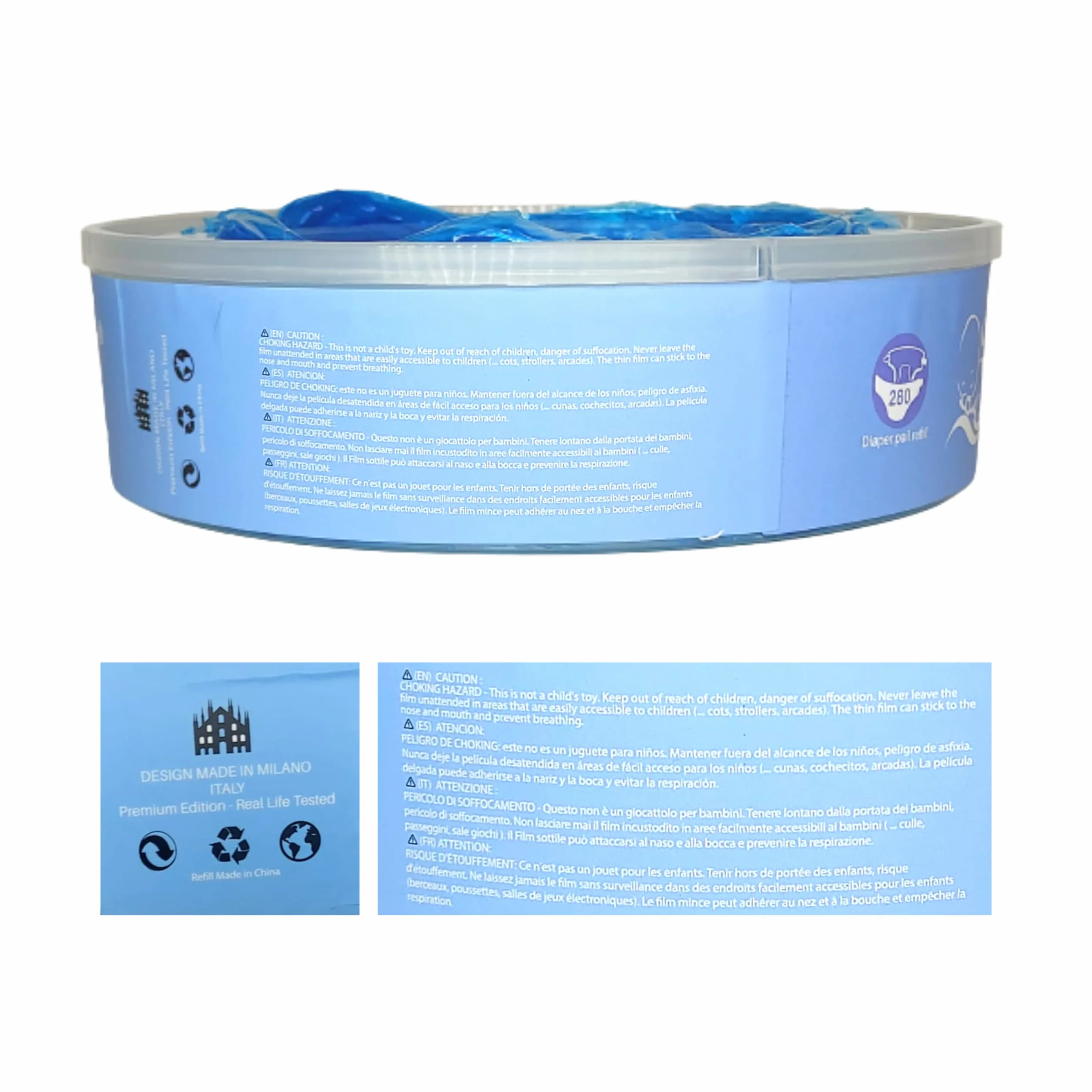 Sacchetti Profumati BabyOcean Ricarica Compatibile Angelcare Foppapedretti Litter Locker II, Multi-strato Anti Odore, 8 Pezzi