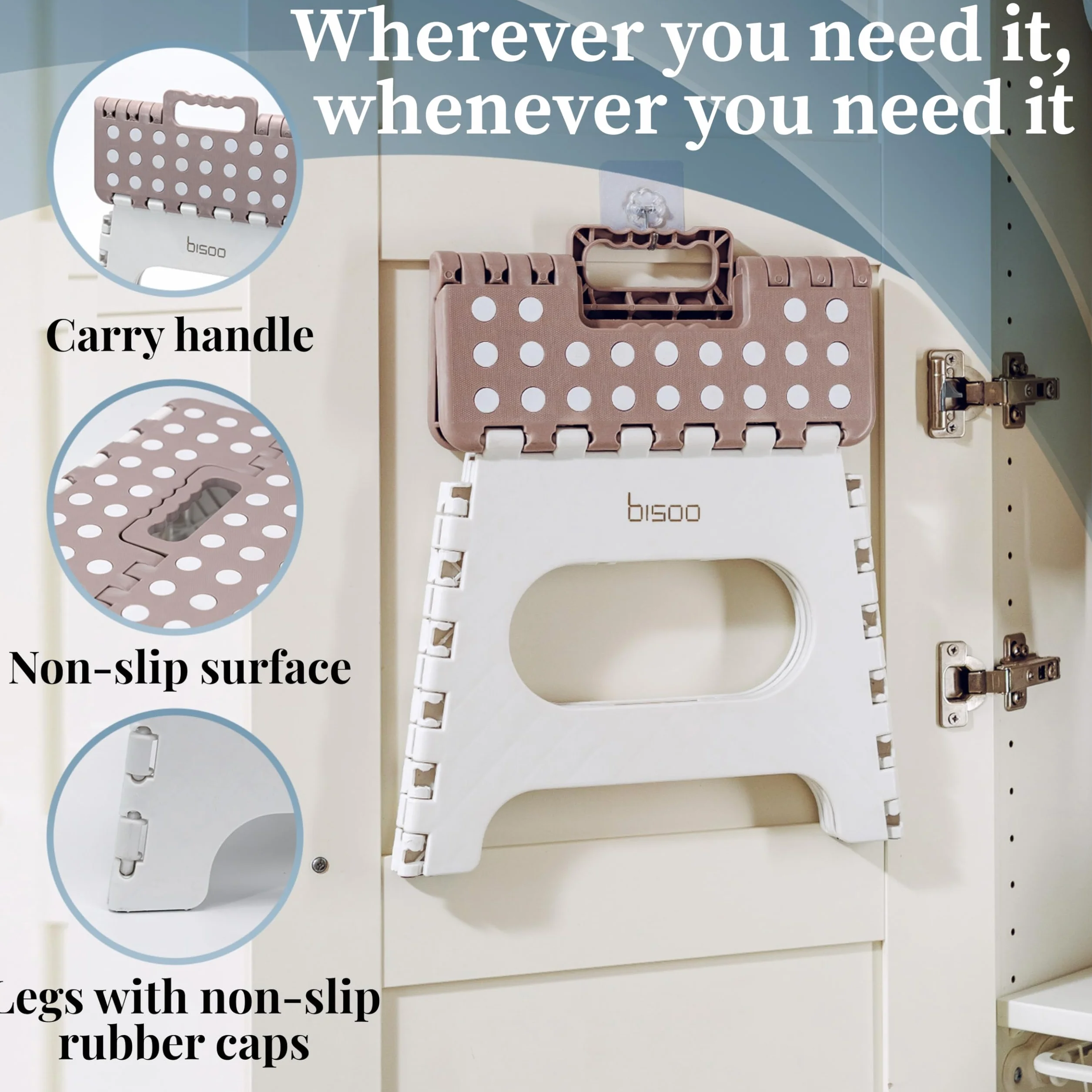 BISOO Sgabello Pieghevole Bambini Bagno Cucina Portatile Plastica 150kg Altezza 27 cm Moka