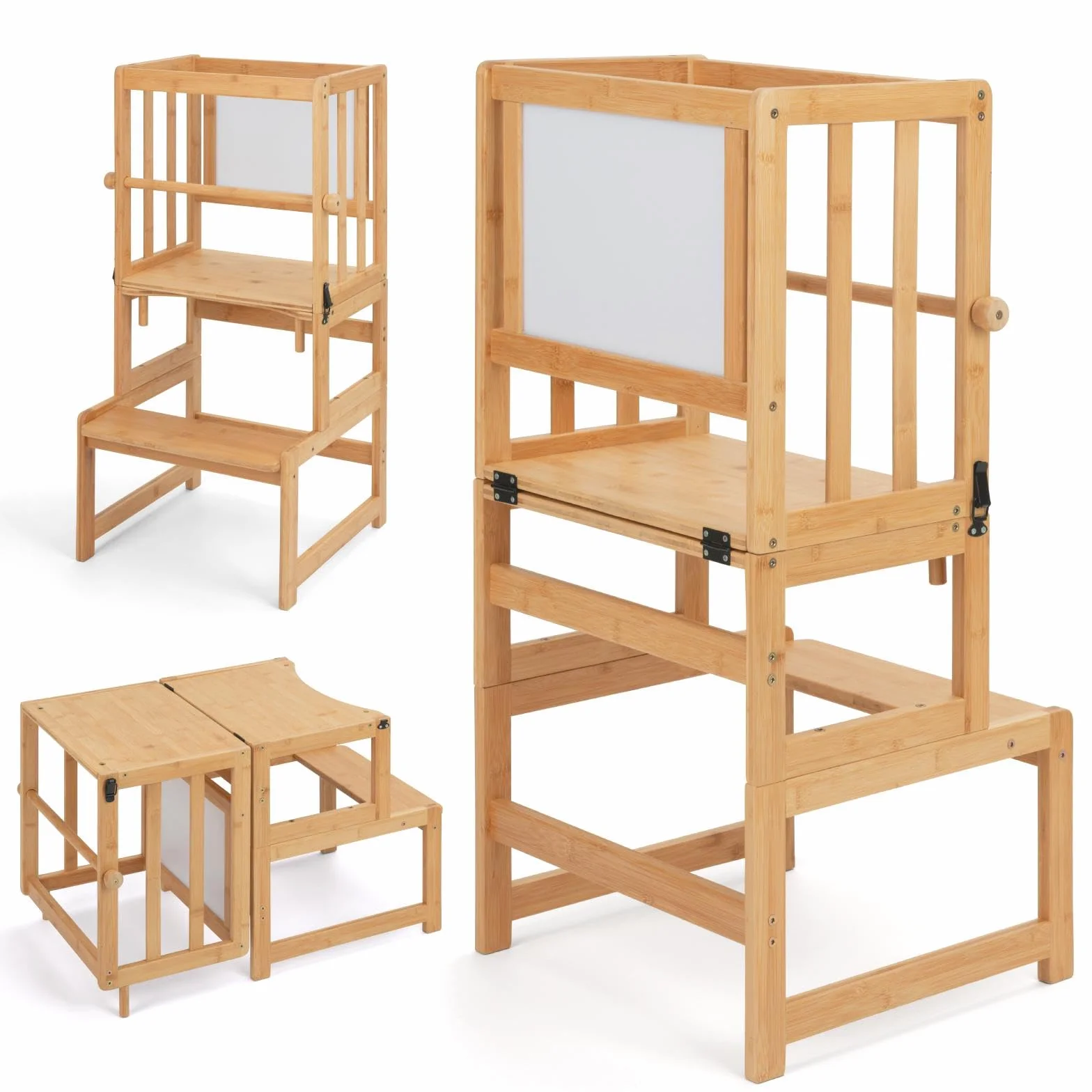 COSYLAND Torre Montessoriana Bambini 3 in 1 con Lavagna Bianca Naturale Classico