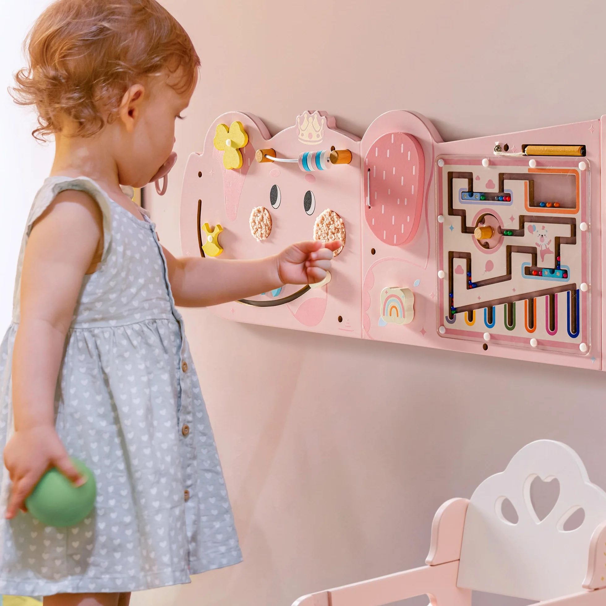 Montessori Tavola Motorizzata in Legno 11 in 1 Busy Board Giocattolo da Parete per Bambini 18 Mesi Rosa