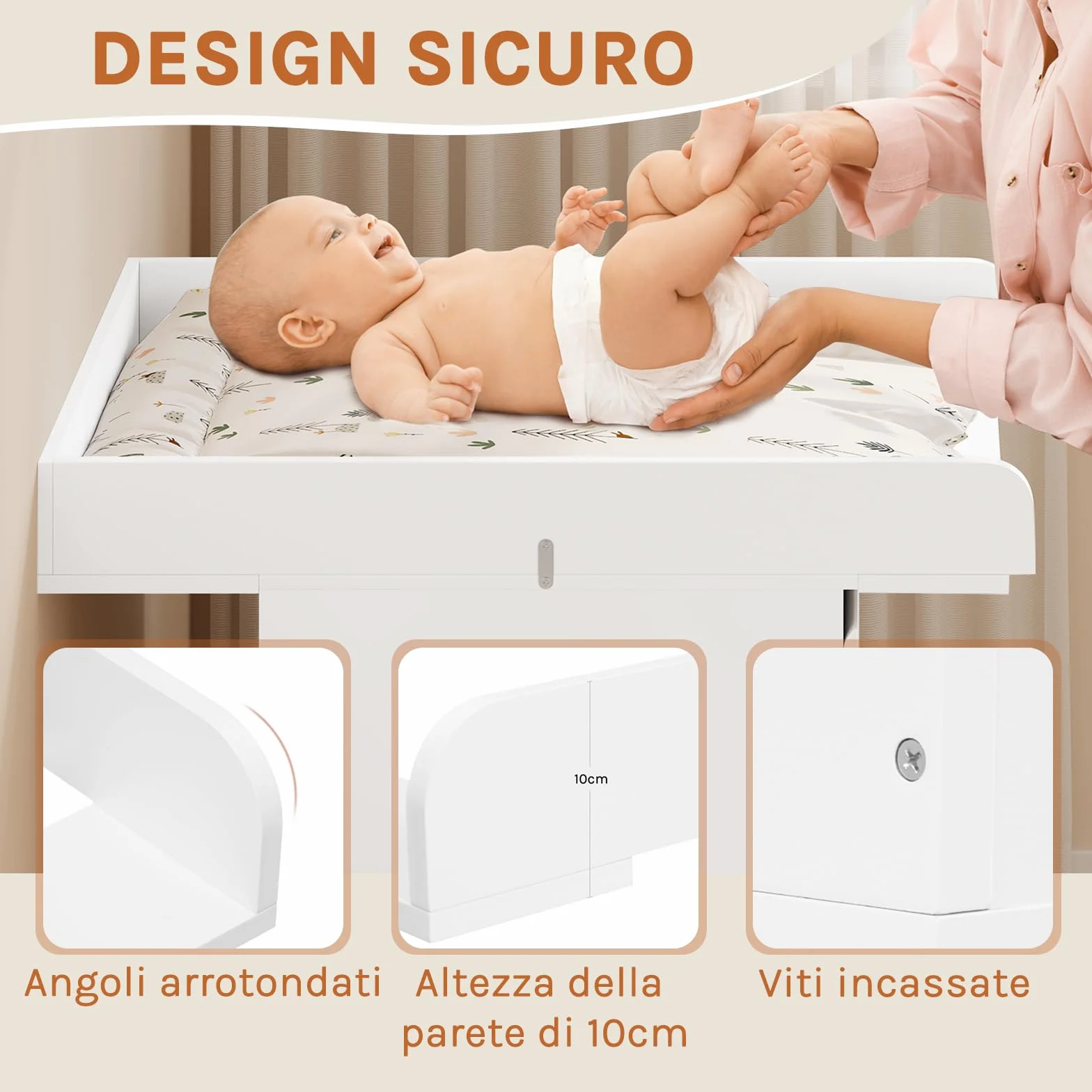 WOLTU Fasciatoio 60x80x10 cm MDF Bianco Piano Regolabile 46,5-50 cm