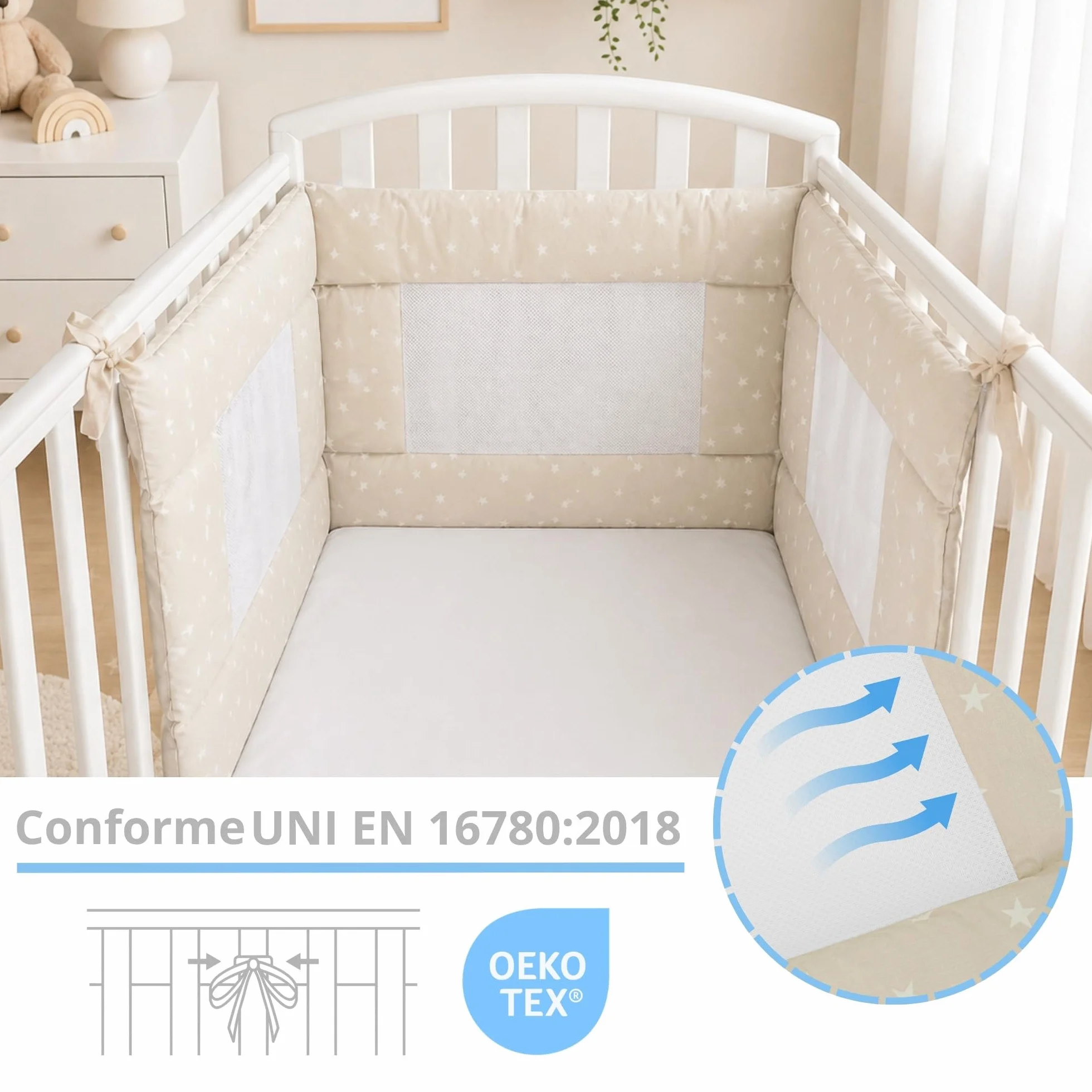 Paracolpi Lettino Ad Alta Traspirazione Baby Air Mesh Fantasia Beige
