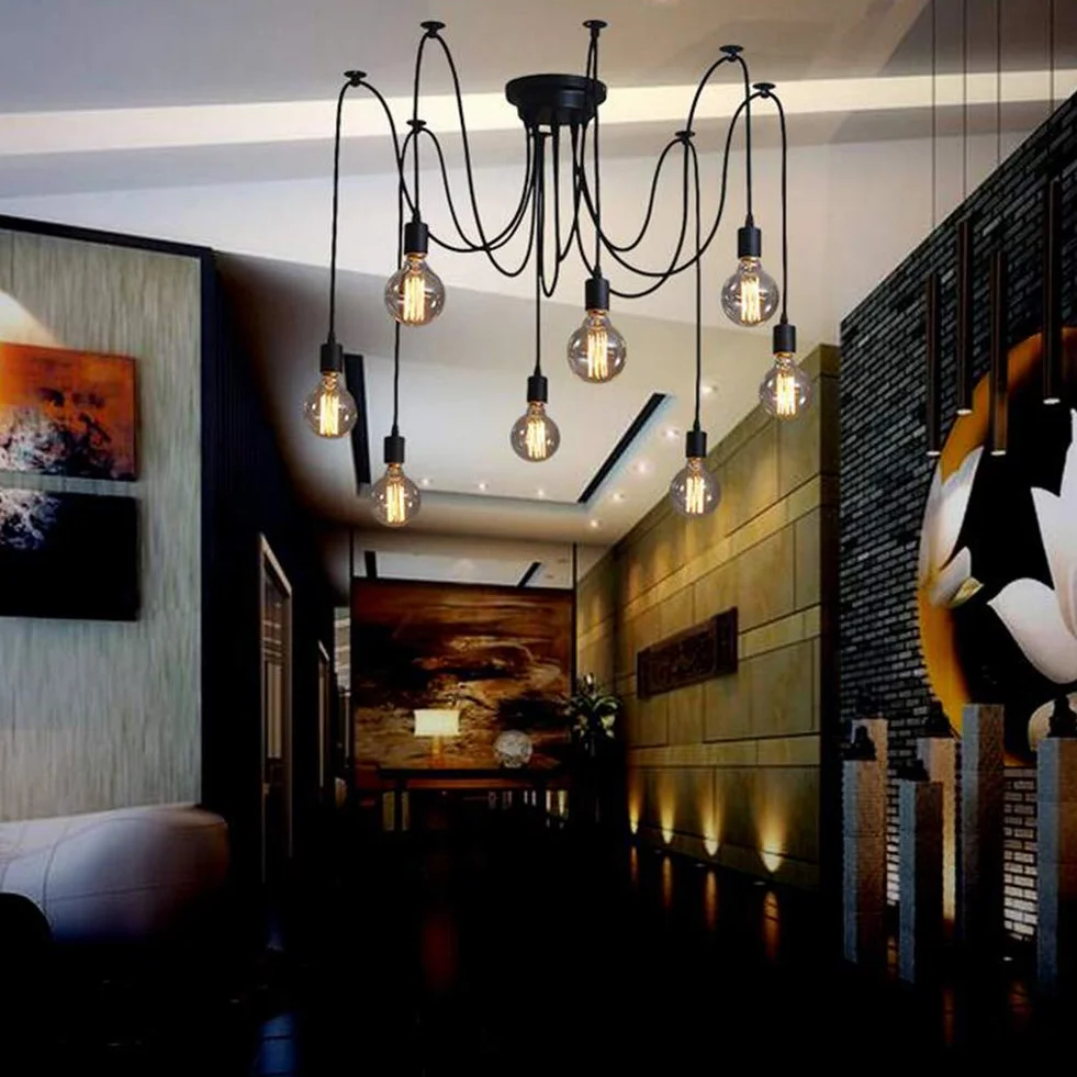 Lampadario a sospensione a forma di ragno, lampada a sospensione industriale, lampadario retrò a sospensione vintage per soggiorno, cucina, camera da letto