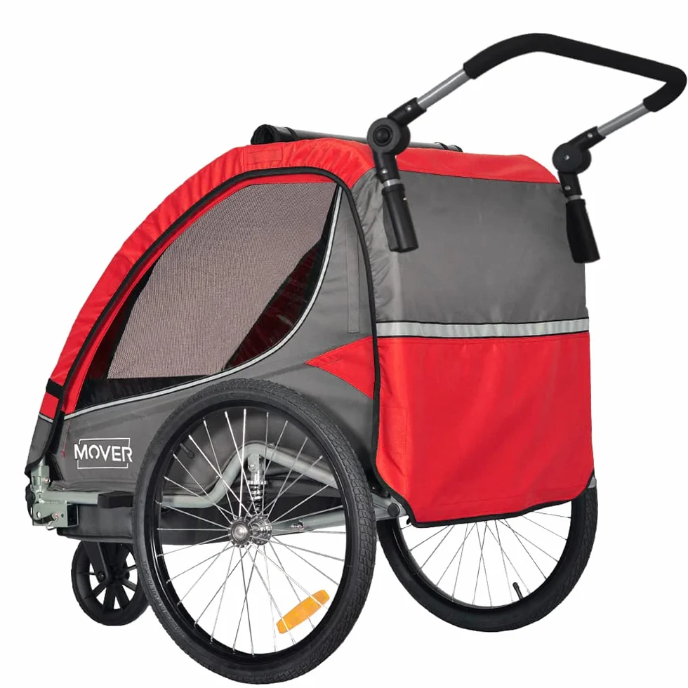 Rimorchio Multifunzionale Passeggino per 1 o 2 Bambini Trasporto Sicuro Escursioni Avventure all'Aperto (Red)