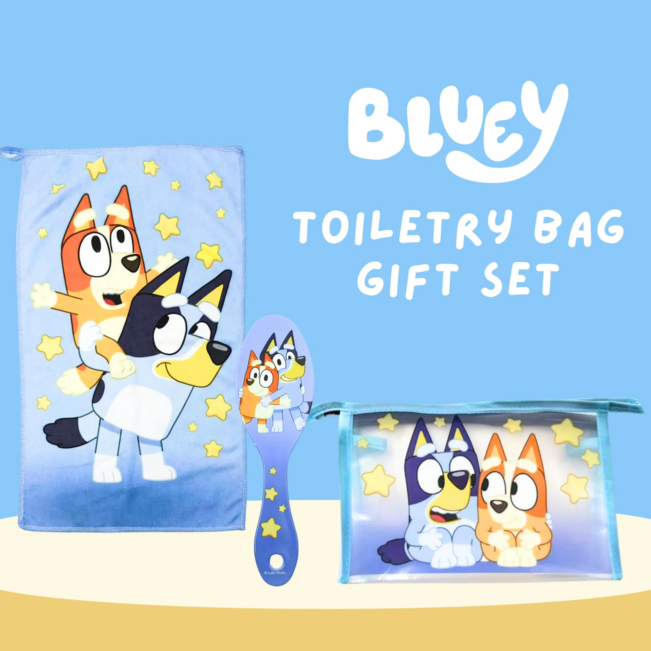 Bluey Borsa da Toilette per Bambini con Spazzola e Asciugamano