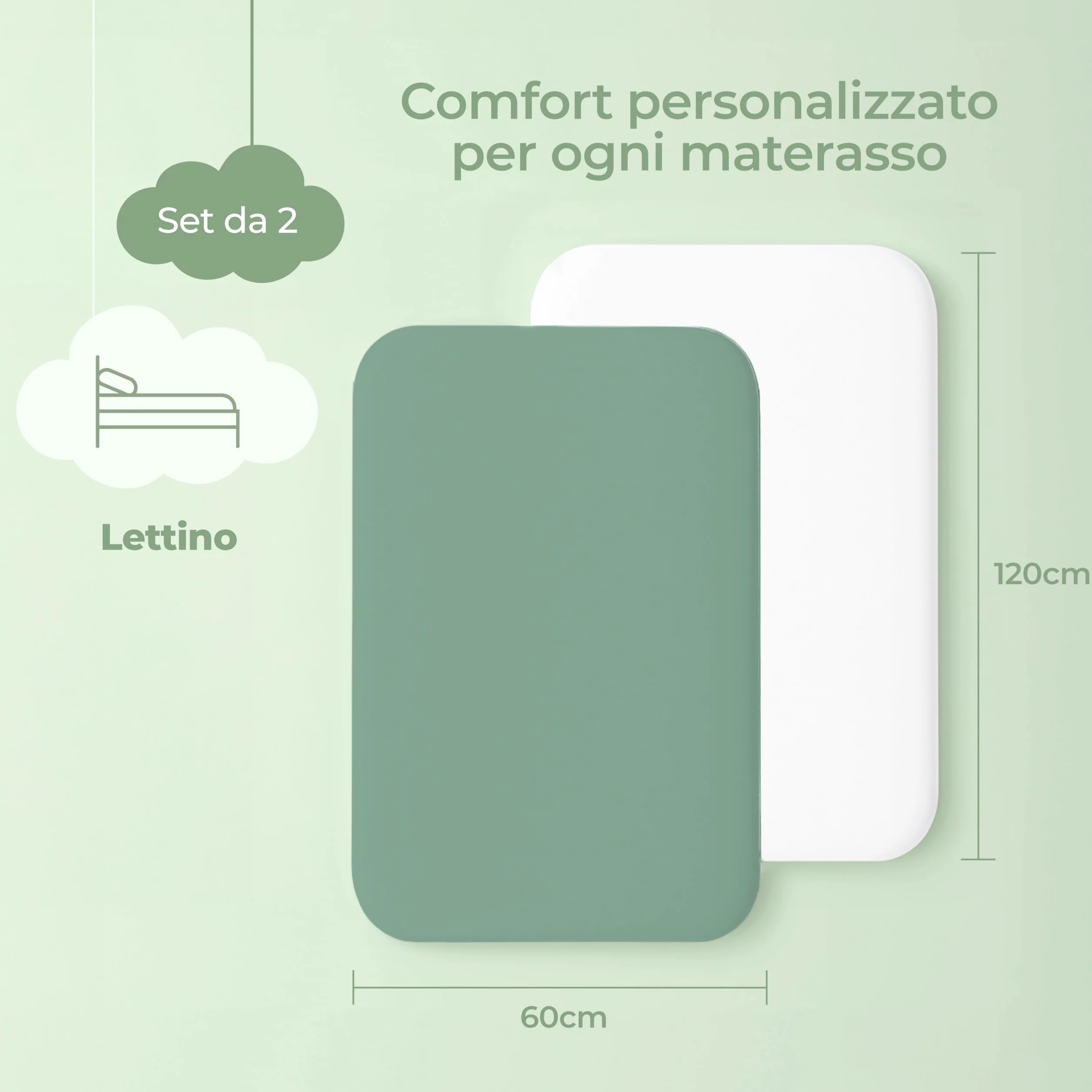 Dreamzie Set 2 Lenzuola Lettino Neonato 60x120 Cotone Oeko-Tex - Verde Salvia/Bianco