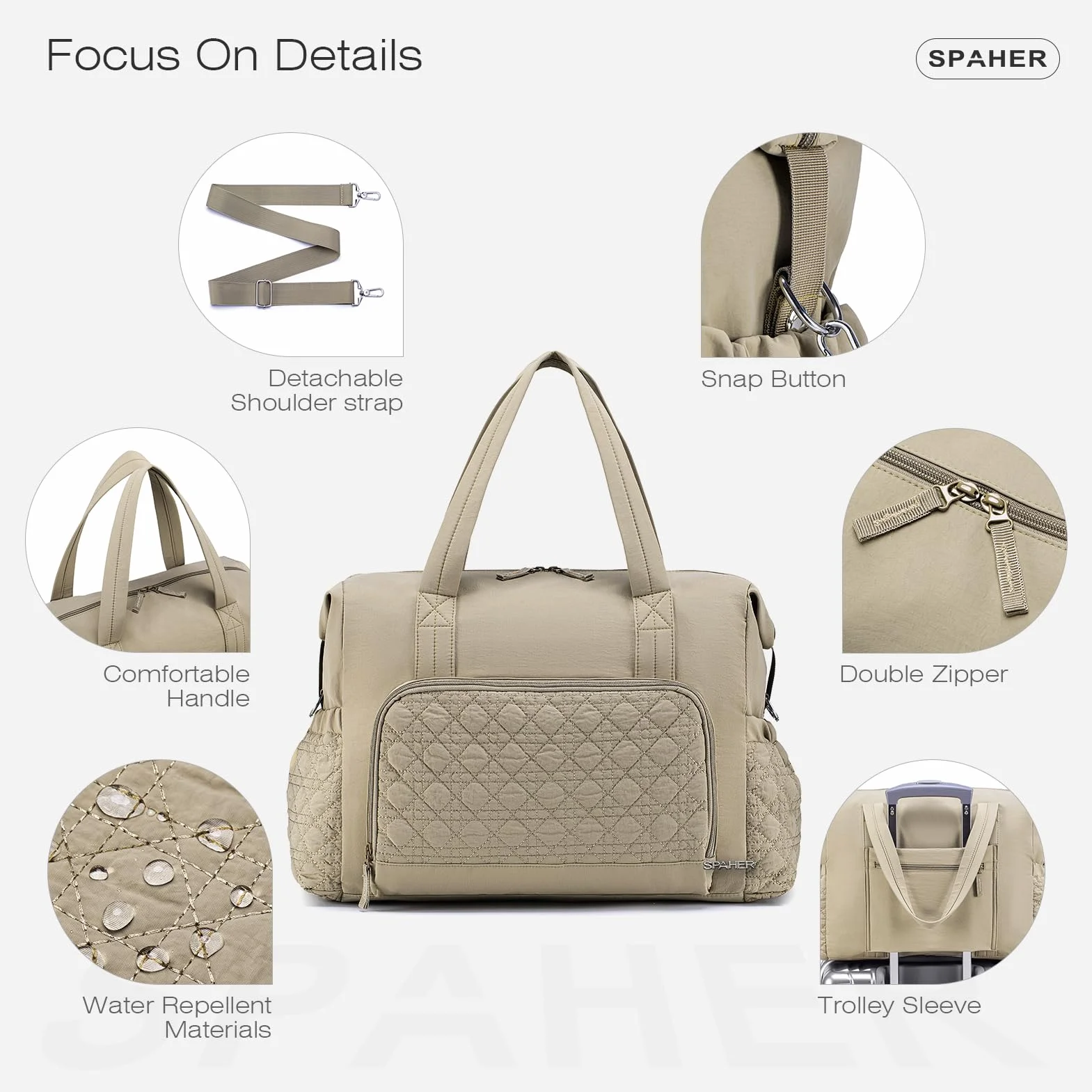 SPAHER 30L Borsone Pannolini Nascita Borsa Neonato Maternità Mamma con Tasca Umida Mommy Baby Bag