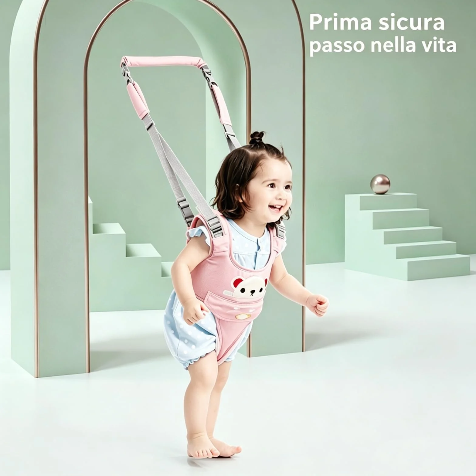 Imbracatura Sicurezza Traspirante Regolabile per Bambino 6-36 Mesi, Primi Passi con Bavaglino