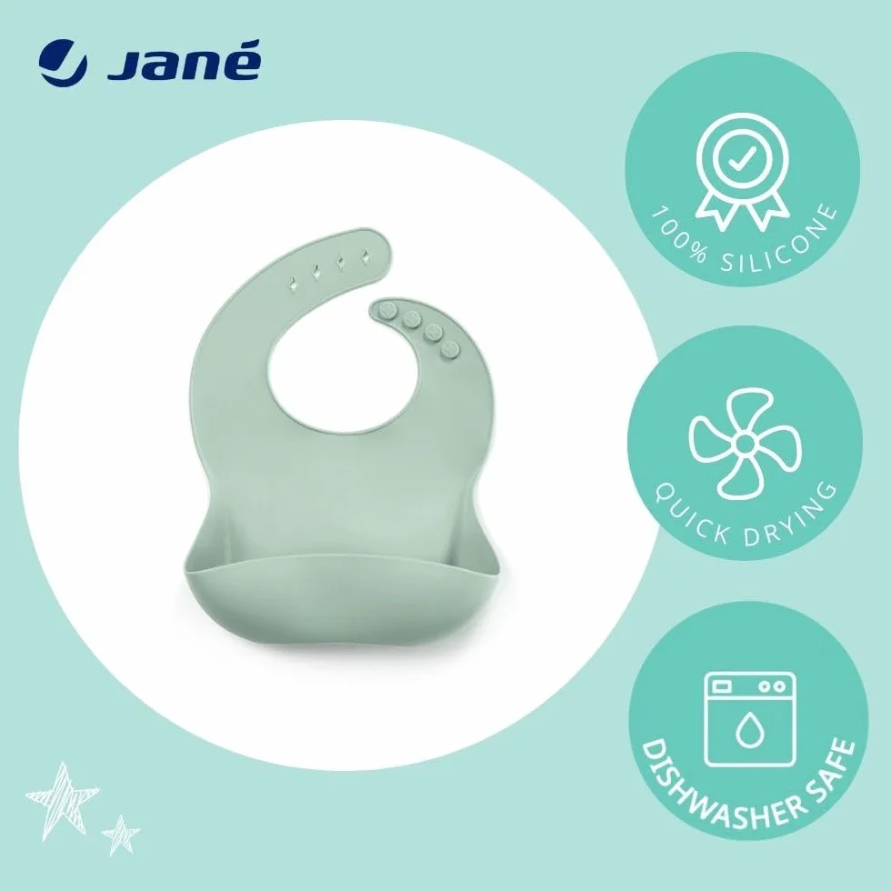 Jané Bavaglino in Silicone per Neonati, Arrotolabile, Impermeabile, Regolabile 4 Posizioni, Senza BPA, Rosa