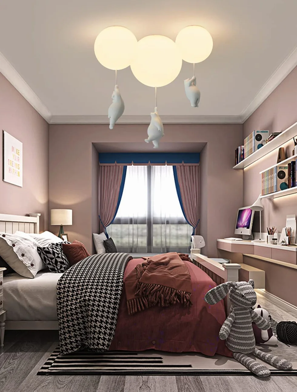 Plafoniera Bambini Bianca Paralume in Vetro Stanza Ragazzi Ragazze Piccolo Orso Camera da Letto Illuminazione Interni Lampadario Luci Sospese Lampada A Sospensione Base G9 Luce Bianca 6000K,A,Ø25CM