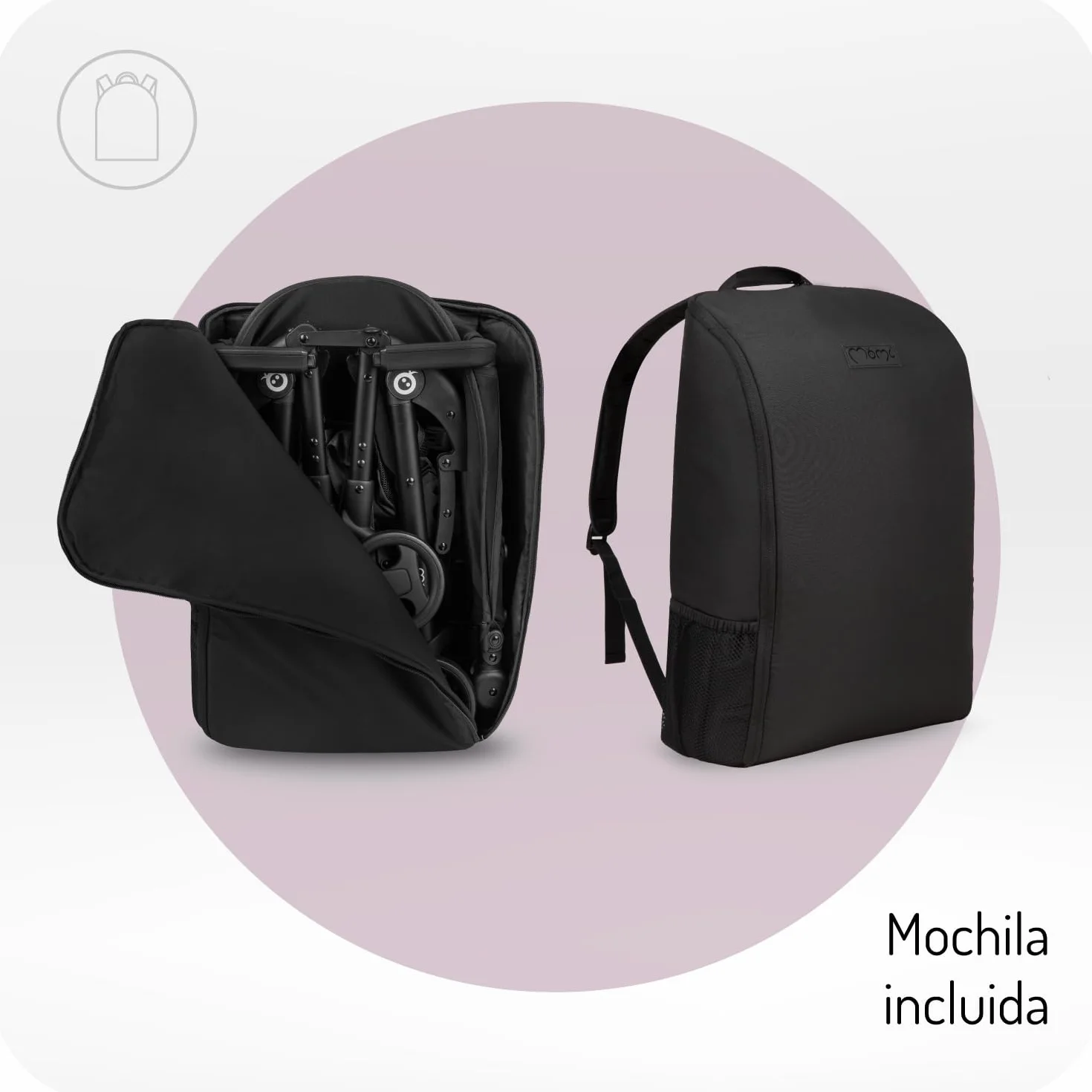 MoMi GRACE Passeggino leggero bambini 6 mesi pieghevole compatto viaggio cappottina parasole regolabile schienale reclinabile cintura 5 punti 15 kg zaino trasporto