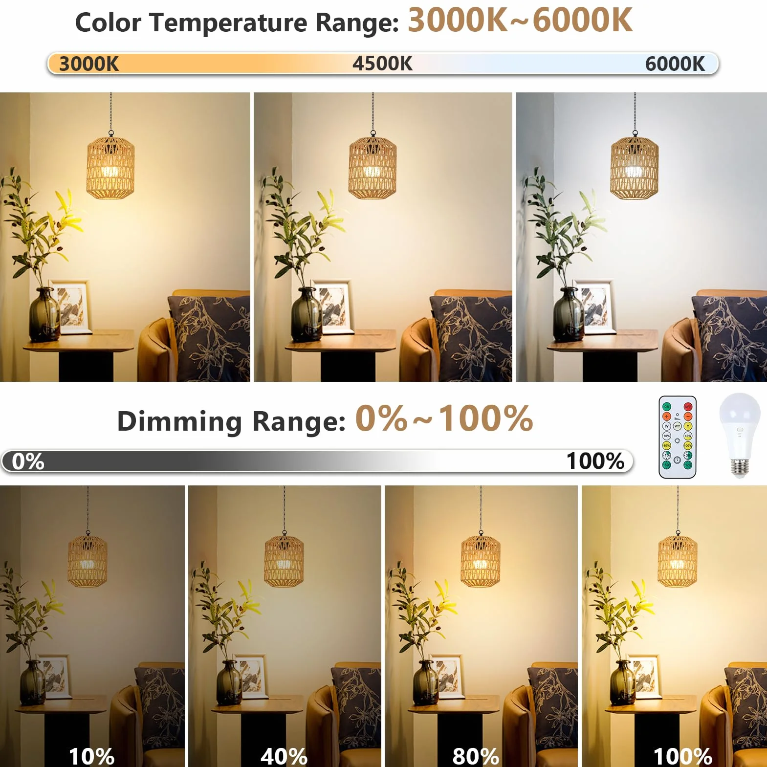 Rayofly 2 Pezzi Lampada a Sospensione Ricaricabile per Interni, Luce a Pendente Boho con Batteria, Lampada Pendente in Rattan senza Attacco Elettrico, Luci da Parco per Esterni con Bulbo e Telecomando