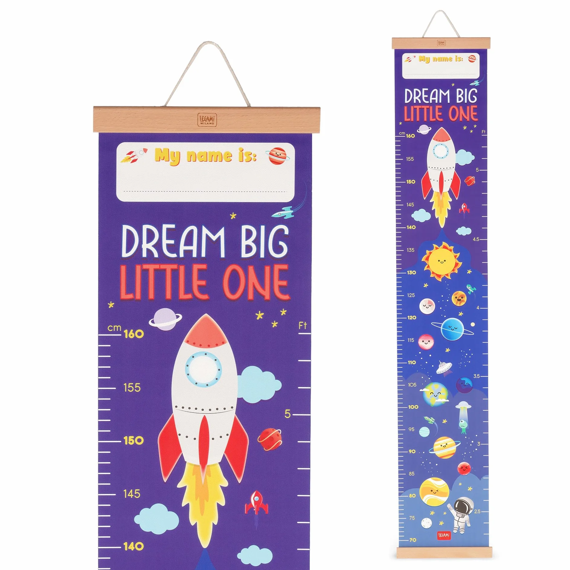 Legami Metro da Parete Dream Big Little One, Metro Altezza Bambini 160 cm, 41 Stickers, Listelli Legno, Tema Space