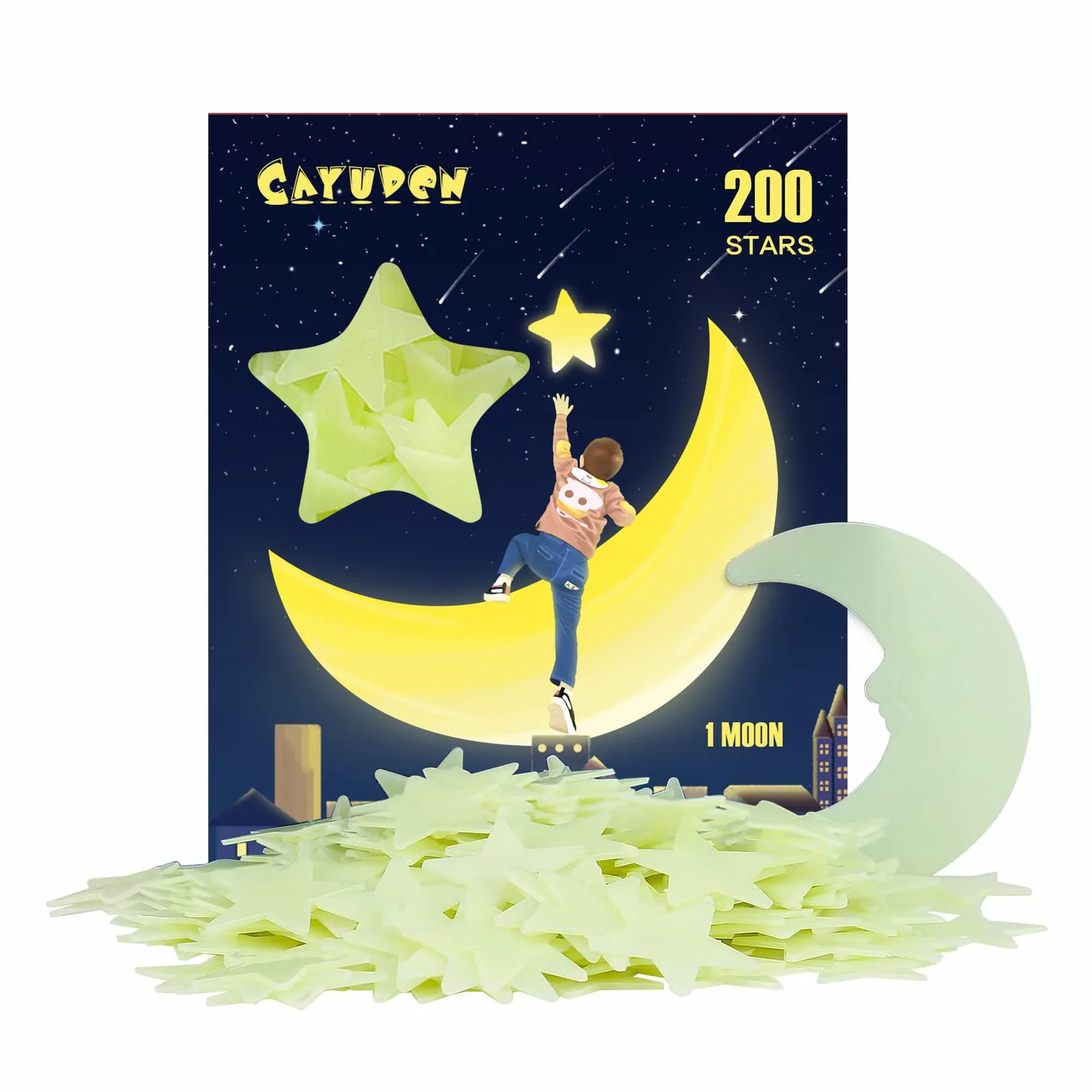 Adesivi da Parete Stelle Luminose Fluorescenti Lungo Luminosità Fosforescenti per Soffitto Camera Bambini