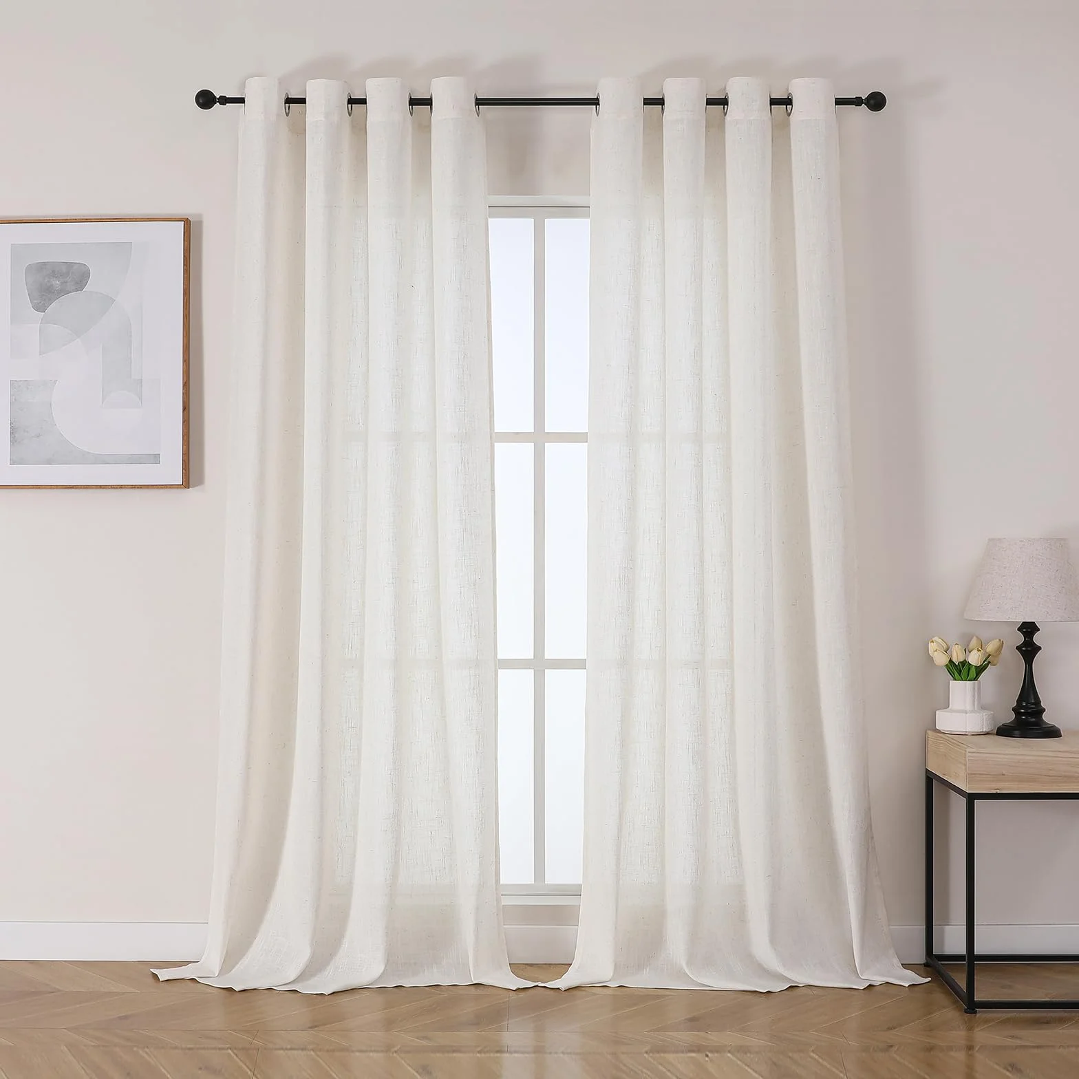 Tende in voile con occhielli Joydeco 260x140 cm bianco effetto lino set da 2 pezzi per camera da letto soggiorno