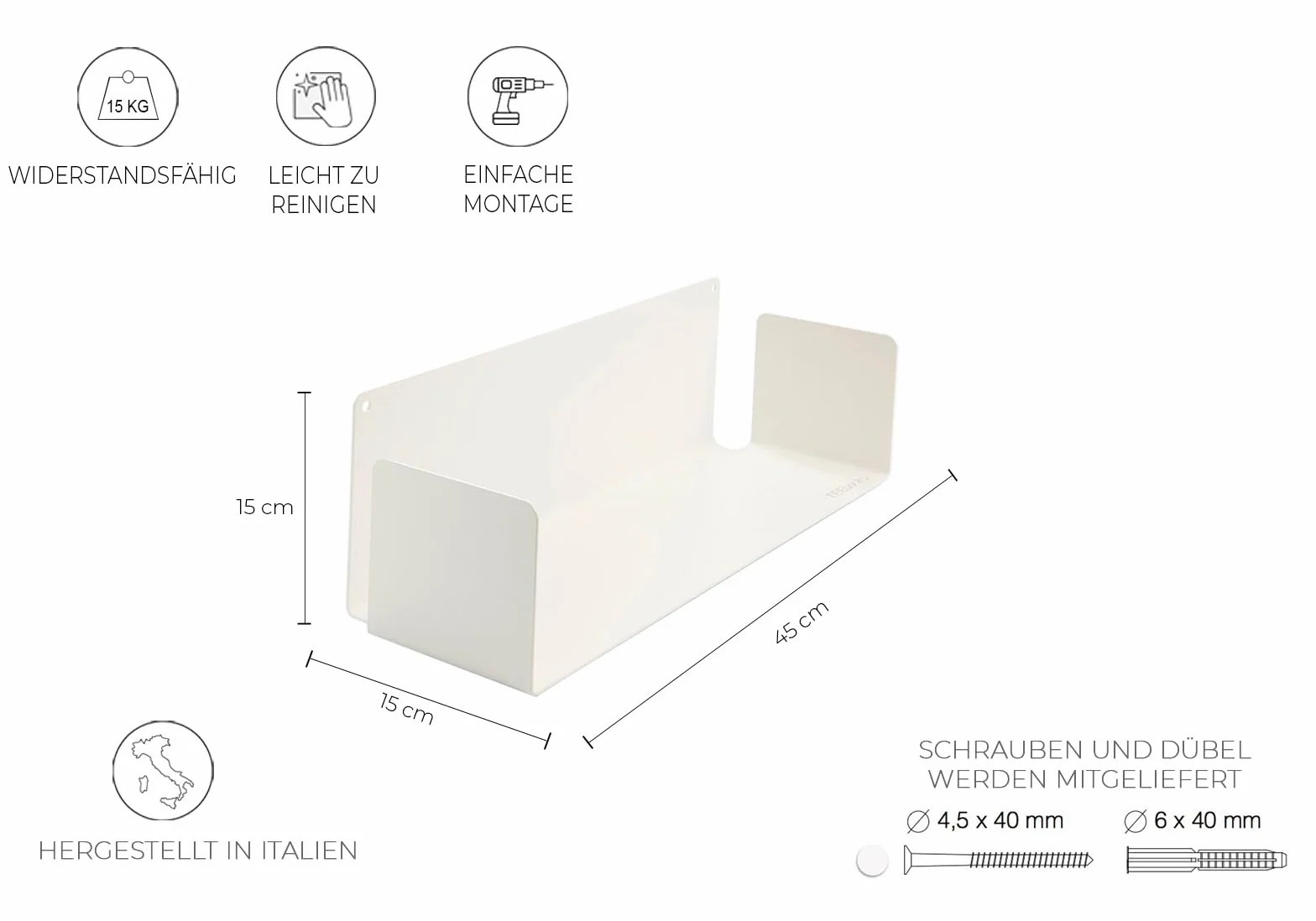 Mensole da Parete per Libri 45 cm Bianche Design Invisibile Minimalista Made in Italy